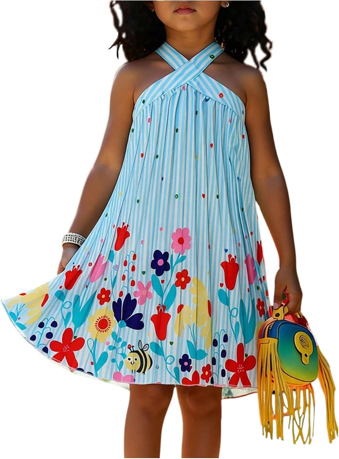 Floerns Toddler Girl's Boho Floral Print Halter Dress Sleeveless Pleated A Line Summer Short Dress