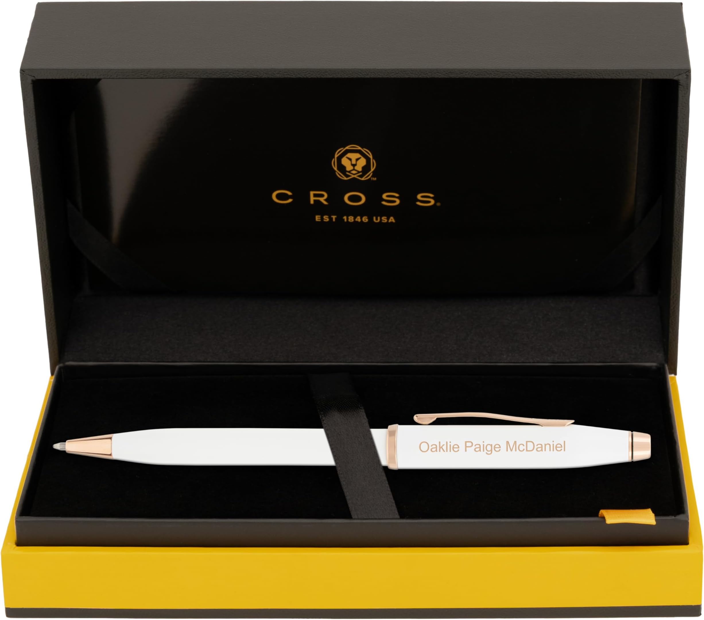 Personalized Cross Pen | Cross Century II Ballpoint Pen - Pearlescent White Lacquer with Rose Gold Trim. Engraved Gift for Mother's Day or Women.