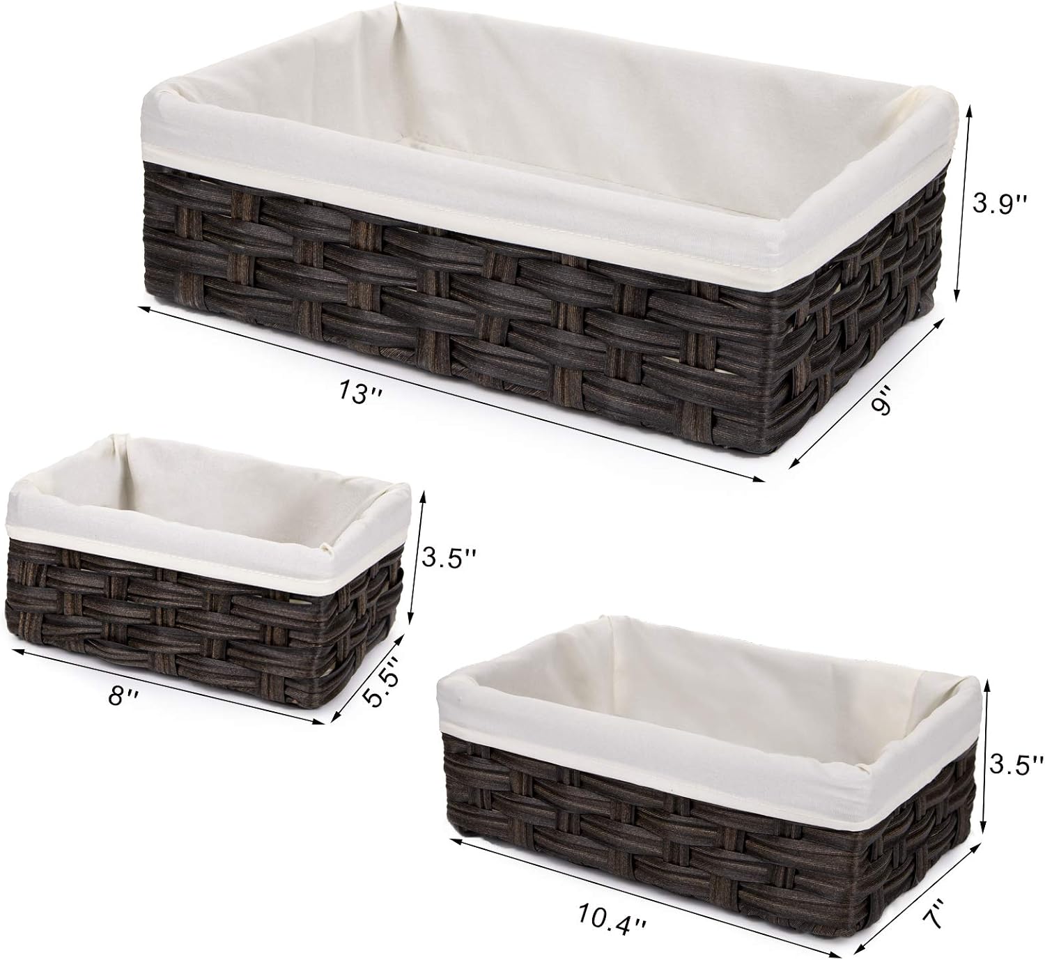 Yarlung 3 Pack Woven Storage Basket, Handmade Poly-Wicker Decorative Shelf Basket Organizing Bin Nesting Basket for Home Storage, Bedroom, Toilet Tank, 3 Sizes
