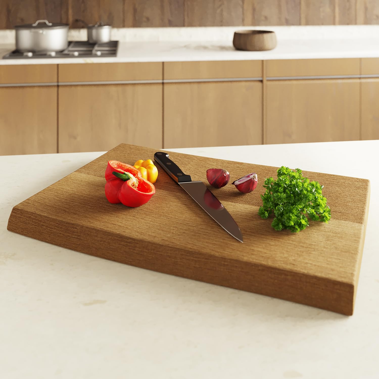 f40 Massivholz Schneidebrett mit Baumkante, Großes Schneidebrett für die Küche, Holzschneidebrett, Servierbrett, aus massiver Buche, geölt, Made in Germany, Maße HxBxT: 3x(32-37) x50 cm