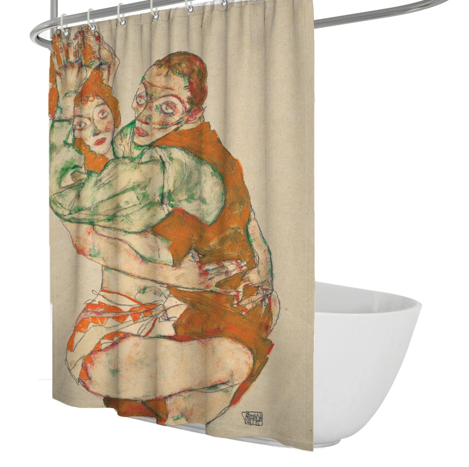 Beige Duschvorhang Egon Schiele Expressionismus Duschvorhänge Saubere Badaccessoires Schutz der Privatsphäre Duschvorhang Set 200x240cm