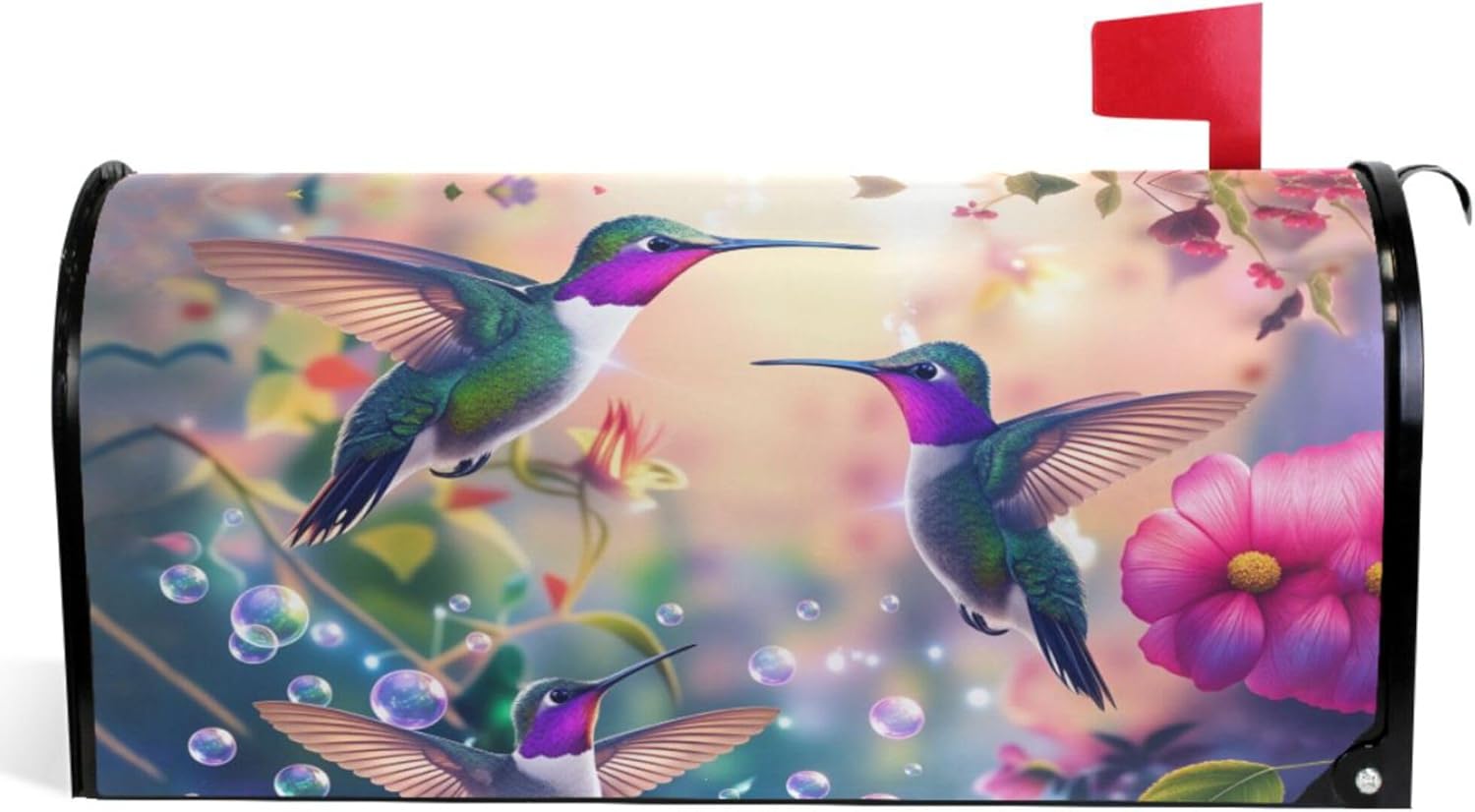 Wamika Spring Hummingbirds Magnetic Mailbox Covers Morning Glory Flowers Purple Pink Mailbox Cover Standard Size Full Magnet Garden Yard Porch Mail Boxes Cover Holiday Decorations 21" L x 18" W