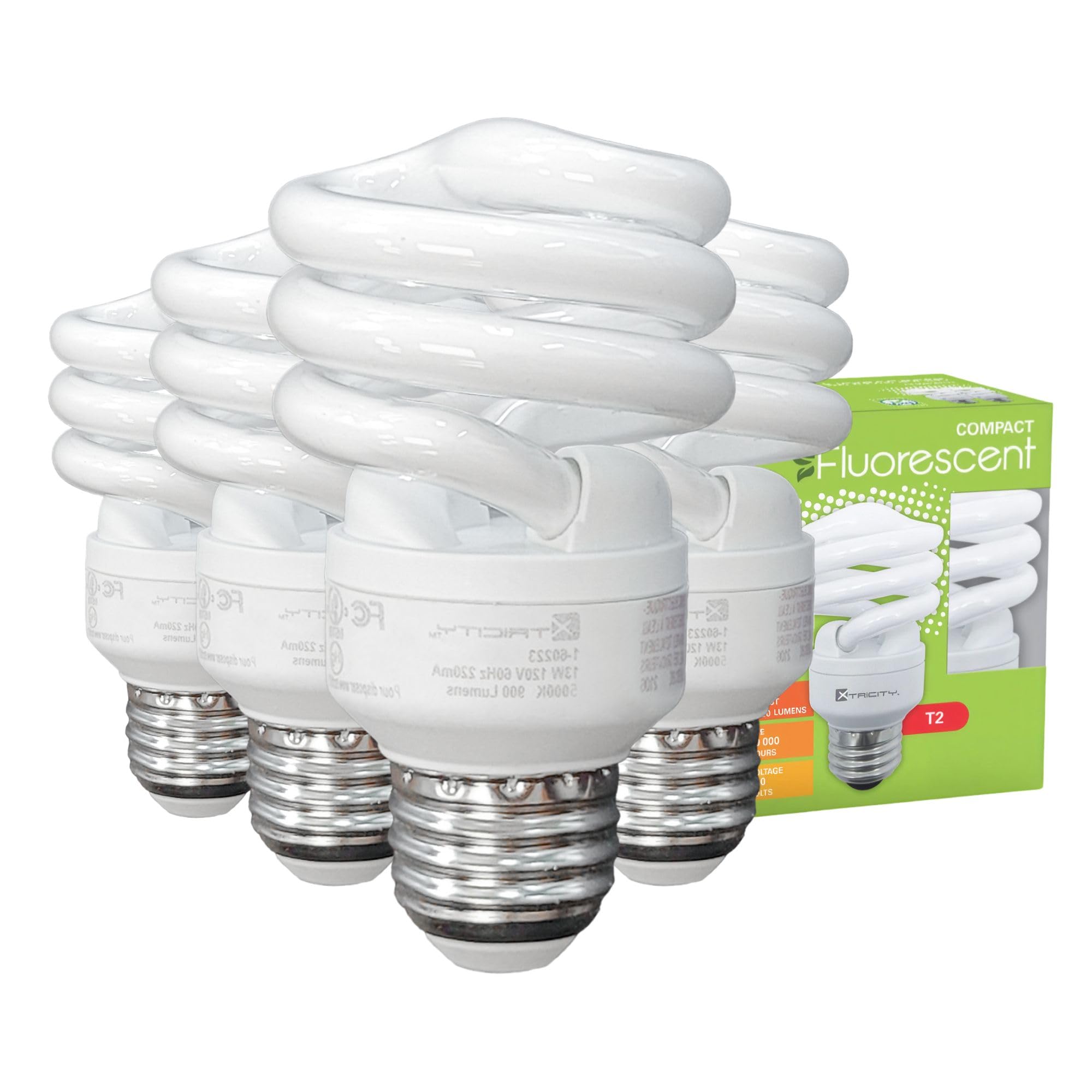 Xtricity Compact Fluorescent Light Bulbs T2 Spiral, E26 Base, 23W (100W Equivalent), 5000k Daylight, 1520 Lumens, CFL, 120V - UL Listed, (4 Pack)