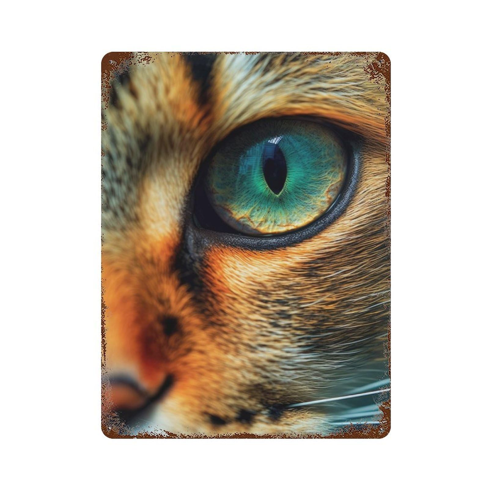 Rust Effect Cat Closeup Face Aged Metal Wall Plaque 15.7"x11.8", Rustic Home Decor for Bistro, Counter And Cafe Decor