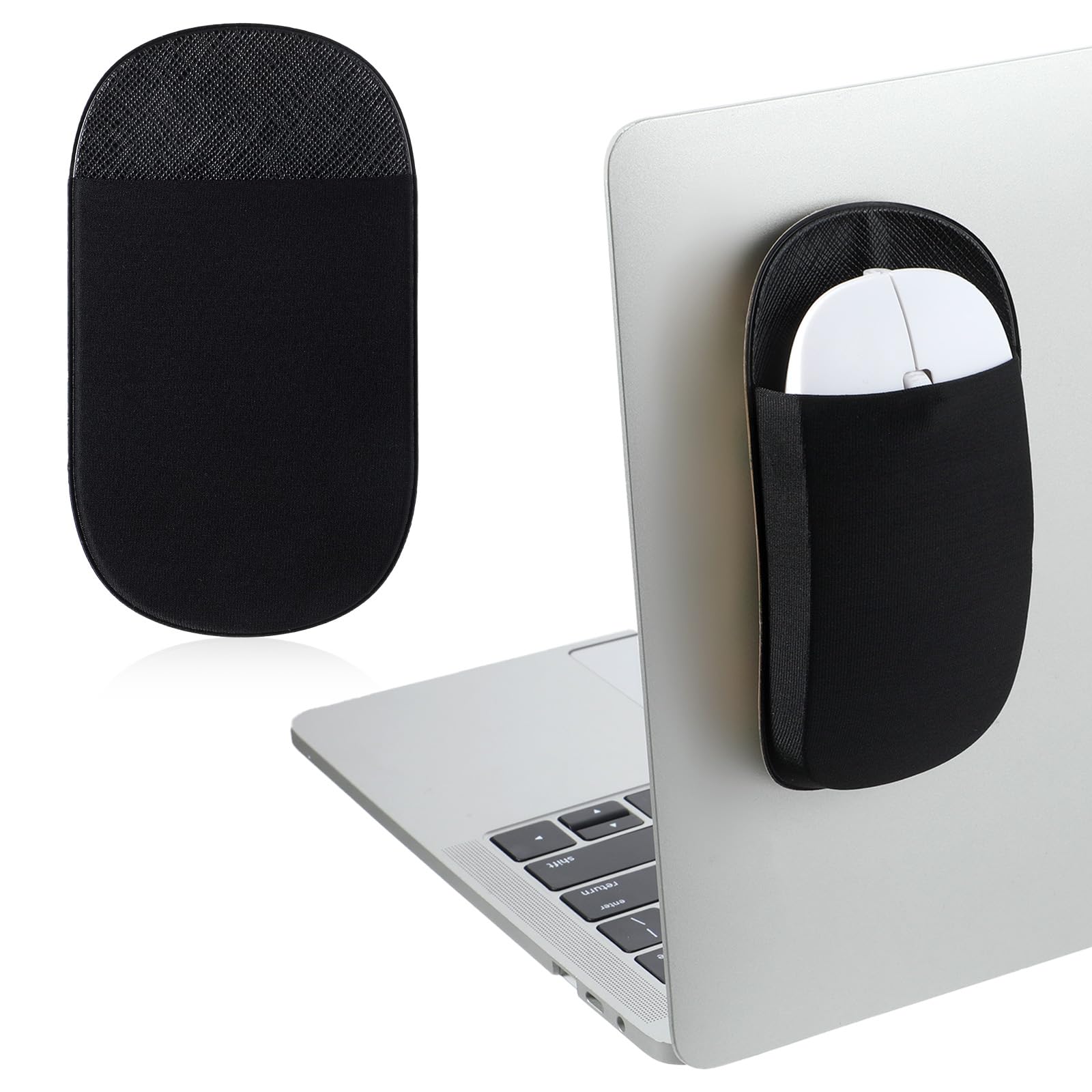 Slim Mouse Holder for Laptop, Universal Stick-On Mouse Pouches with Reusable Adhesive Mouse Pocket, Mouse Storage Bags for Computer Office Home, Black