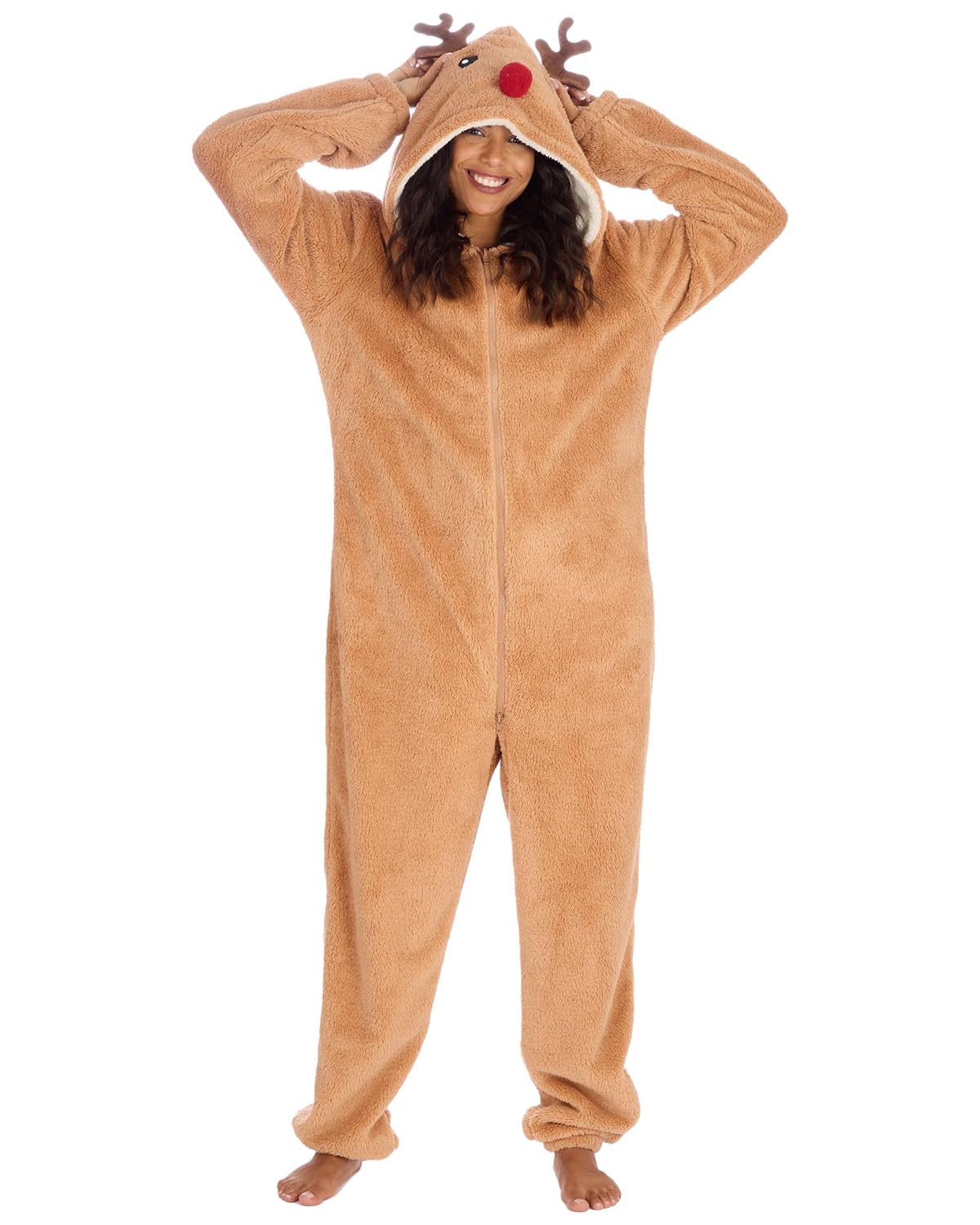 Undercover Women's Brown Reindeer Lingerie Ct Soft Coral Fleece Novelty All In One Onesies Xl