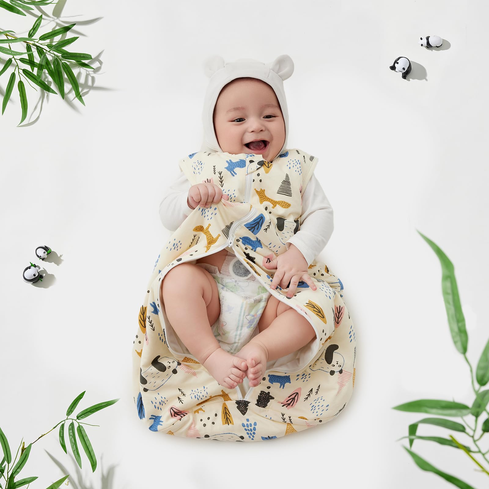 Duomiaomiao Sacco nanna Baby per l'intero anno 2.5Tog, 100% cotone Sacco per bebè invernale, neonato femmina, Sacco nanna caldo per bambini neonati(Panda/85)