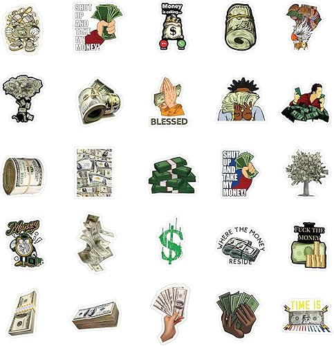 Miniatura 2 de Paquete de 63 calcomanías de dinero calcomanías impermeables de vinilo de graffiti de moda para botella de agua laptop teléfono patineta álbumes de