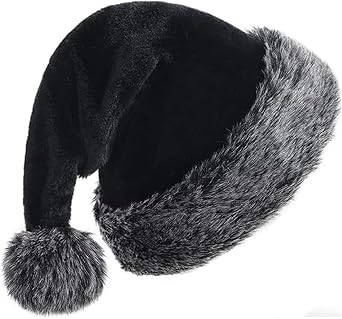 Black Christmas Hat,Super soft plush Santa Hat,Xmas Holiday Hat for Unisex