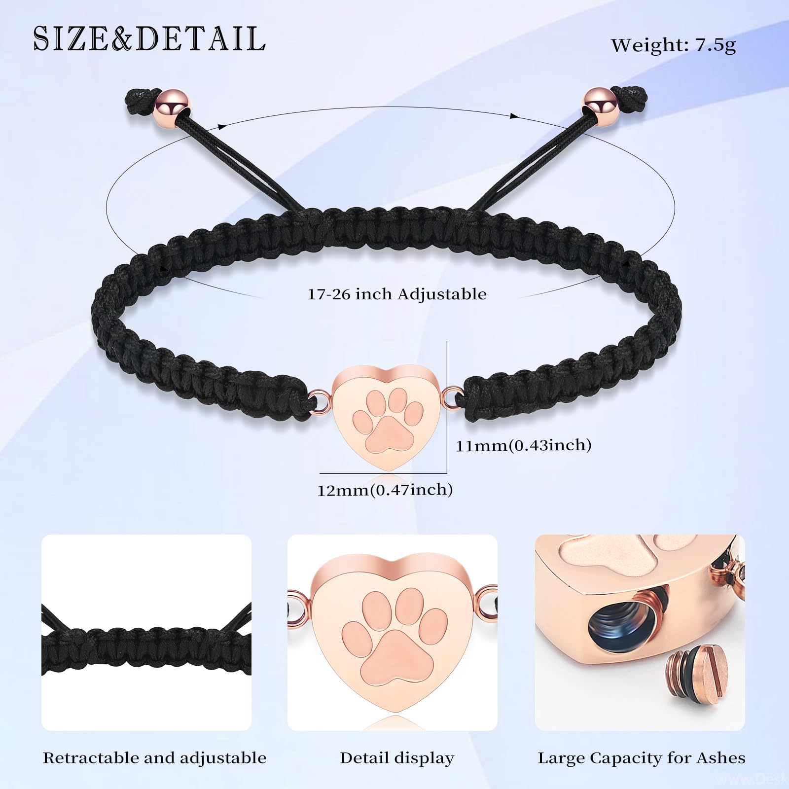 VCCWYQK Paw Print Heart Urn Bracelet for Ashes for Dog Cat Bangle Stainless Steel Memorial Keepsake Urn Jewelry for Pet Ashes - Image 2