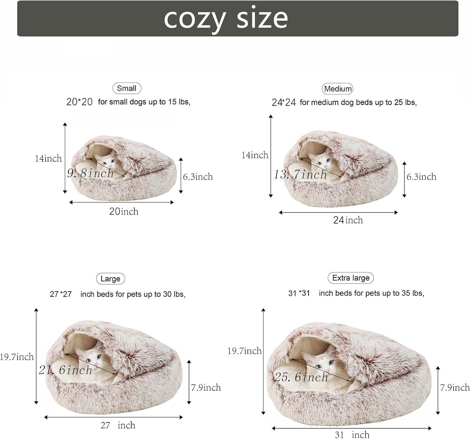 review Cat Beds for Indoor Cats Cave & Calming Dog Beds, Non-Slip Washable Round Donut Cat Bed, Cozy Pet Beds for Small Dogs, Large Cats, Medium-Sized Dogs,Warm Funny Fuzzy Dog Bed 24inch, Coffee