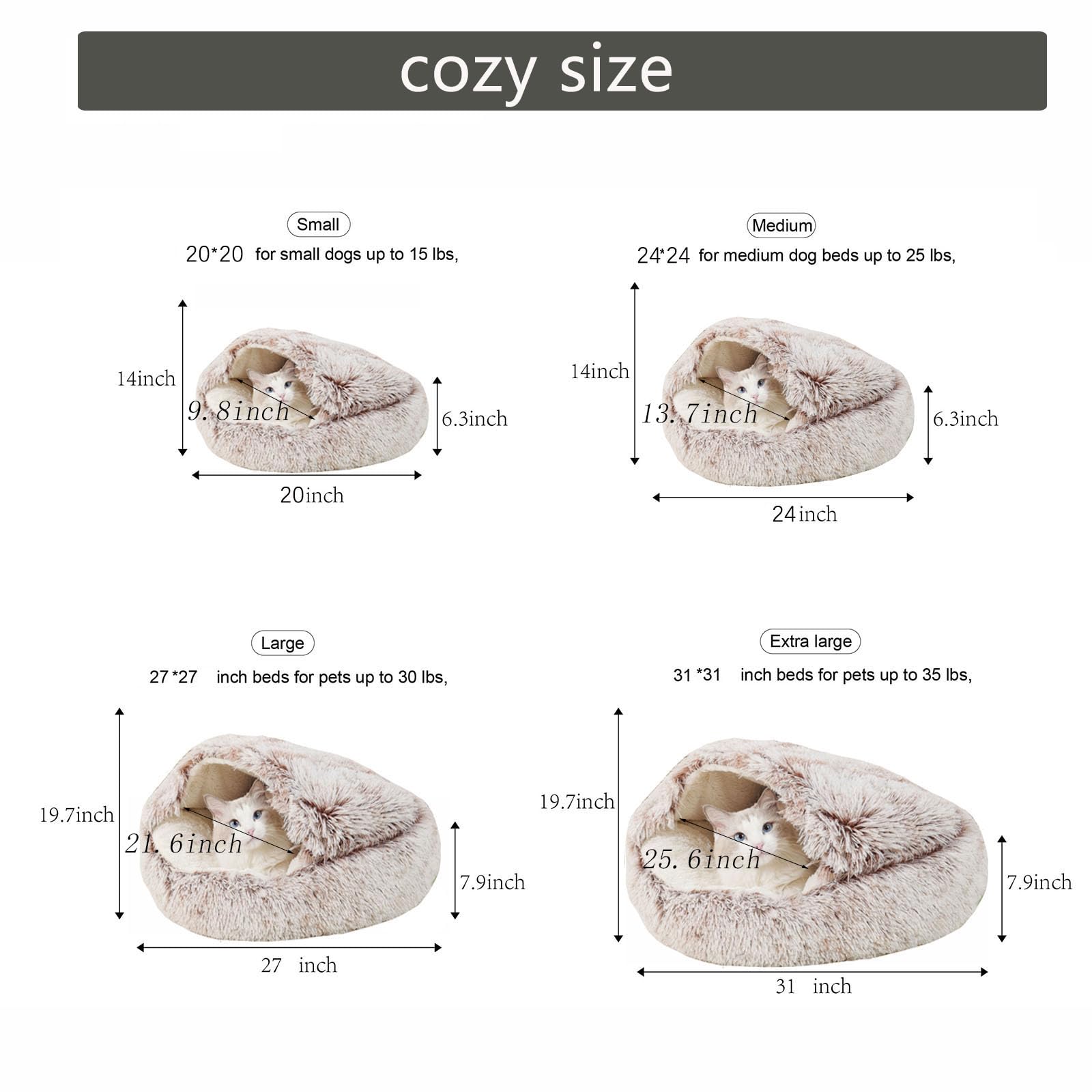 Goufgui Cat Beds for Indoor Cats Cave & Calming Dog Beds, Non-Slip Washable Round Donut Cat Bed, Cozy Pet Beds for Small Dogs, Large Cats, Medium-Sized Dogs,Warm Funny Fuzzy Dog Bed,27inch, Coffee