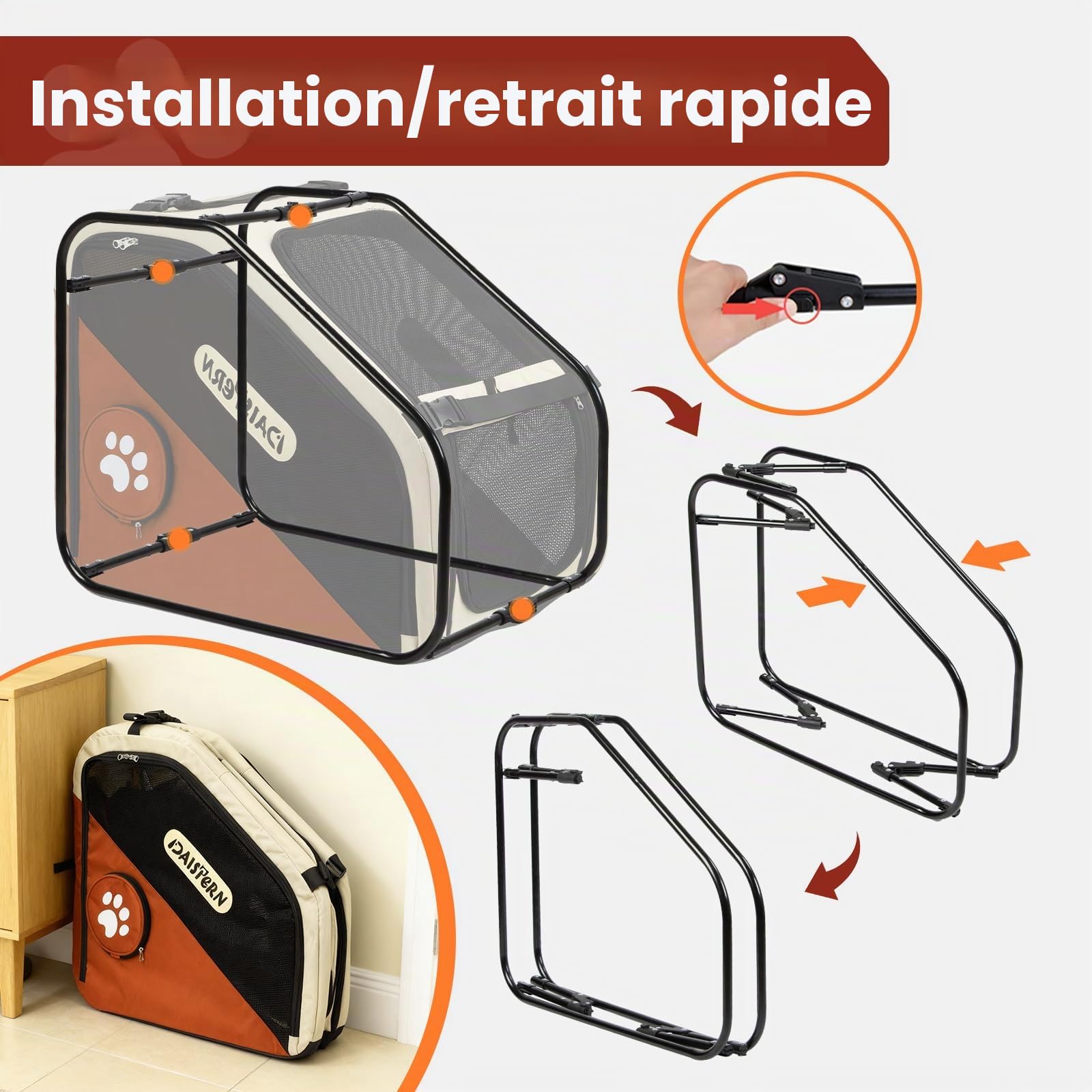 Cage de Transport Chien Pliable pour Voiture, Caisse de Voyage Souple pour Petits et Moyens Chiens, Cadre Métal Robuste, Fenêtres Maille Respirantes, Pliage Rapide, Brun