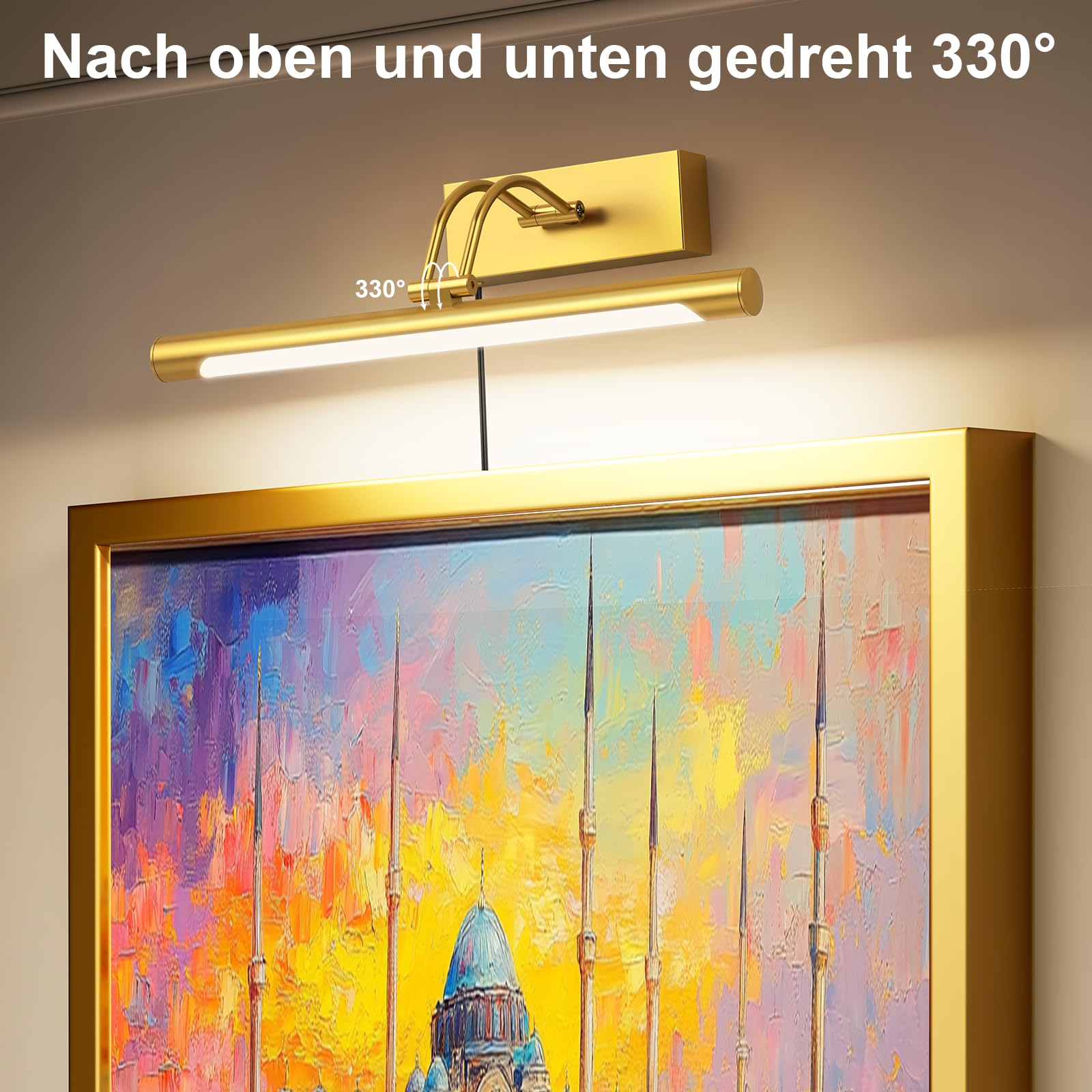 LABOREDUCER Cable para lámpara de fotos con enchufe, 4000 K LED, iluminación de imagen, 36 cm, iluminación para marcos de fotos, dardos, spiege (dorado dorado)