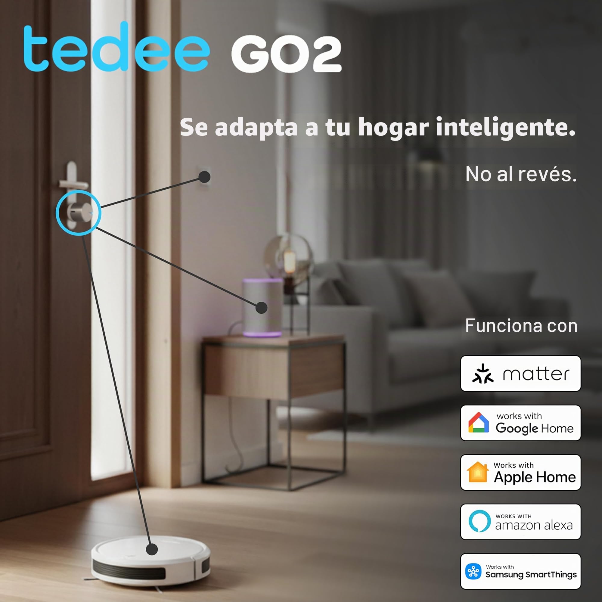 Tedee GO2 Alu Cerradura Inteligente con WiFi, Bluetooth y Sensor de Puerta, Acceso Remoto y Notificaciones por App, Bloqueo Automático sin Llave | Alexa, Google Home, Apple HomeKit, SmartThings Matter