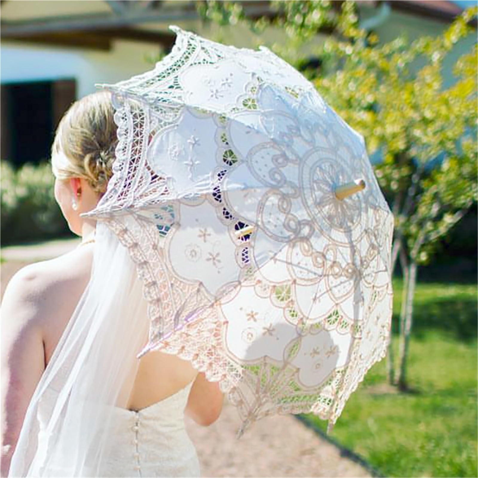 Koronkowy parasol ślubny Prezent dla gości weselnych Na świeżym powietrzu, ręcznie robione, z pełnej bawełny, koronkowe parasole Parasol panny młodej na zdjęcie imprezowe