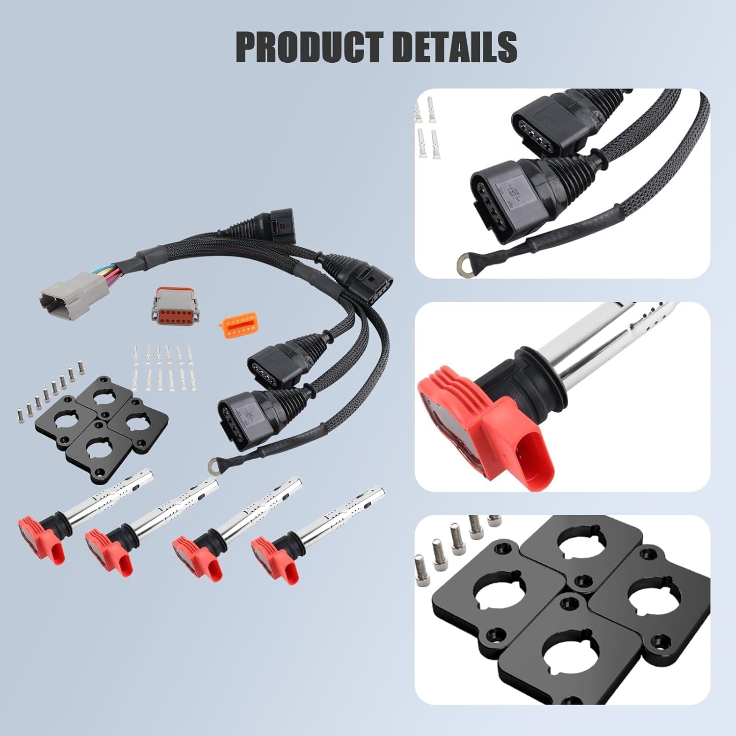 1.8T To 2.0T FSI R8 Ignition Coil Conversion Harness Kit Spark Plugs and Coil Packs Kit Compatible with 1997-2001 Audi A4 B5 1.8T, 1999-2004.5 VW Golf Turbo Passat B5 Jetta 1.8L Turbo