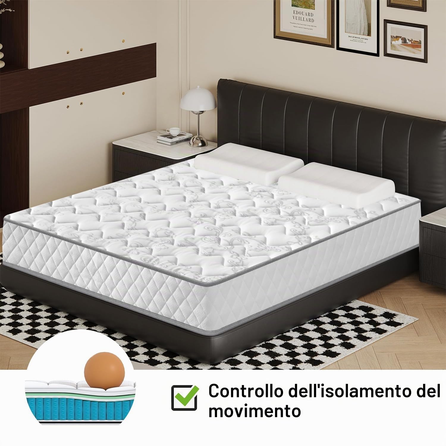 Materasso Matrimoniale 140x190 cm, materasso Memory Foam e Molle Insacchettate, Rigidità Media, Alto 30cm, Ortopedico e Ergonomico, Anallergico e Antibatterico, Traspirante, Durevole, Oeko-TEX