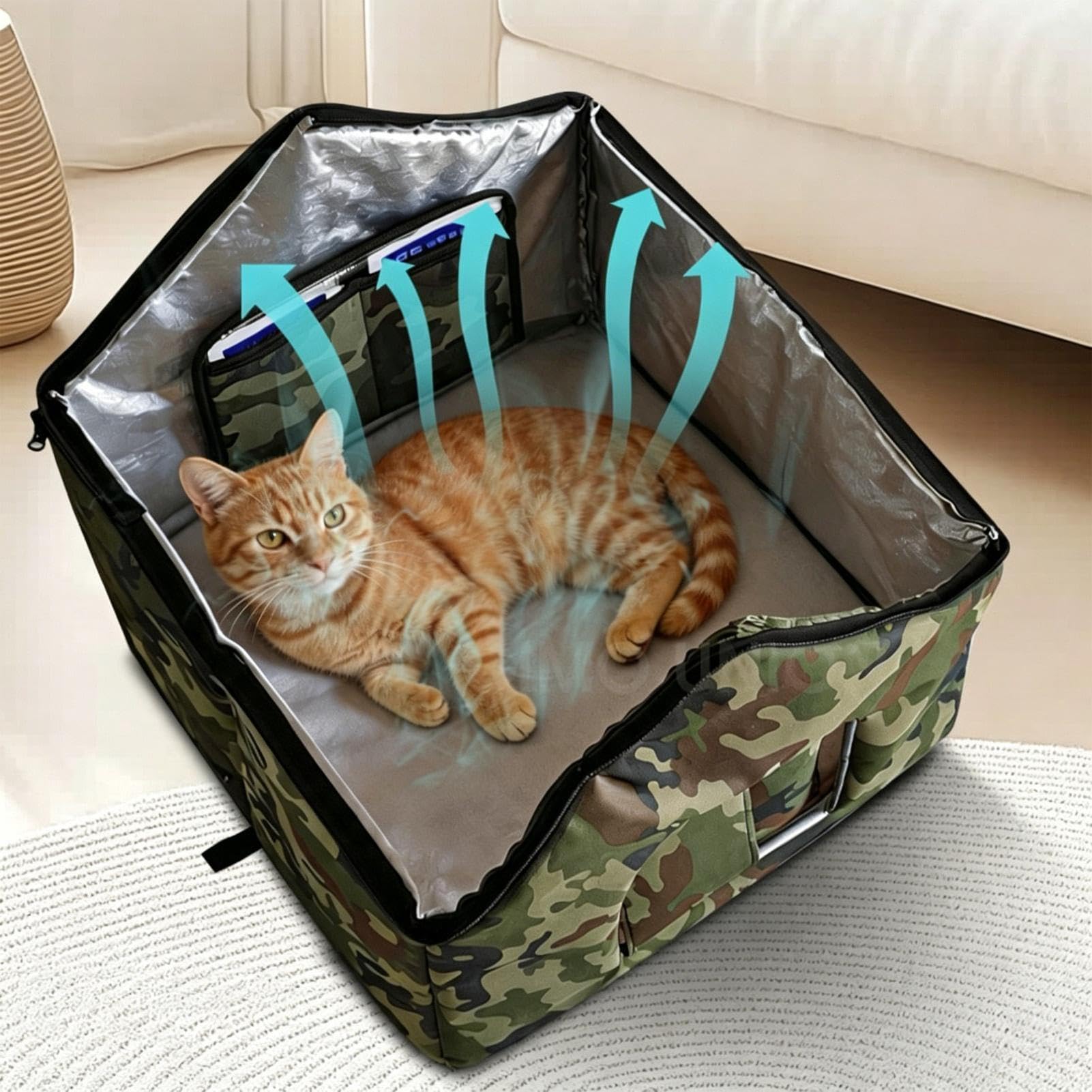 Casa para Gatos con Aire Acondicionado Plegable de 3 Capas con Bolsas Frías | Casa de Mascotas con Aire Acondicionado Para Cachorros, Perros, , Dormitorio, Salón, Patio Trasero, Jardín