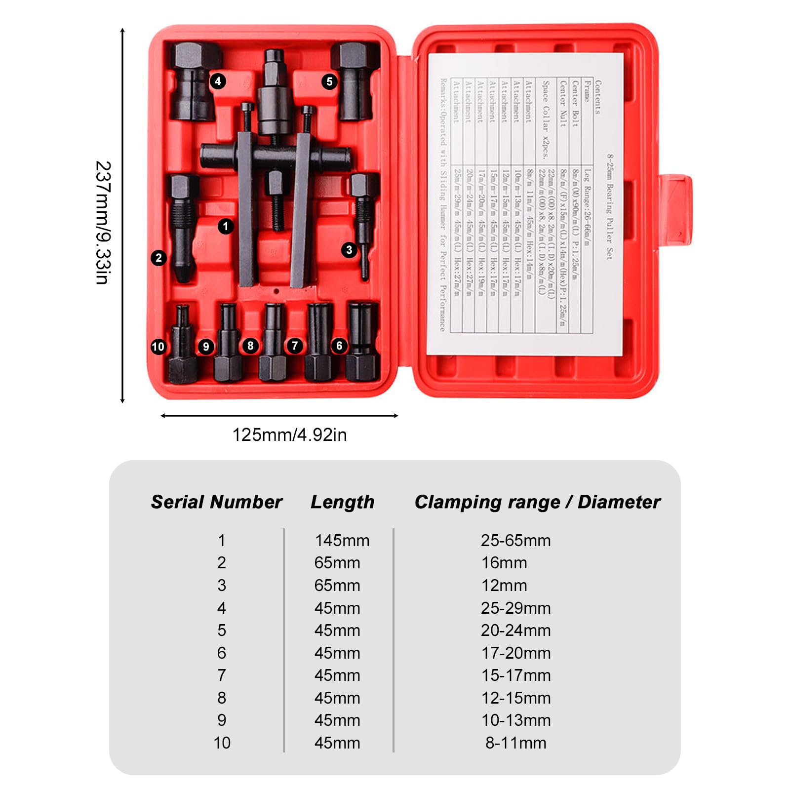 Set di 10 estrattori per cuscinetti interni per moto, 8 – 25 mm, attrezzi per la rimozione del cuscinetto della ruota, set di attrezzi per cuscinetti a sfera, estrattore cuscinetto ruota, estrattore