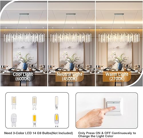Miniatura 7 de YUYI Candelabro de cristal plateado, modernos candelabros rectangulares de 47.2 pulgadas para comedor, lámpara de lujo grande K9 para vestíbulo,
