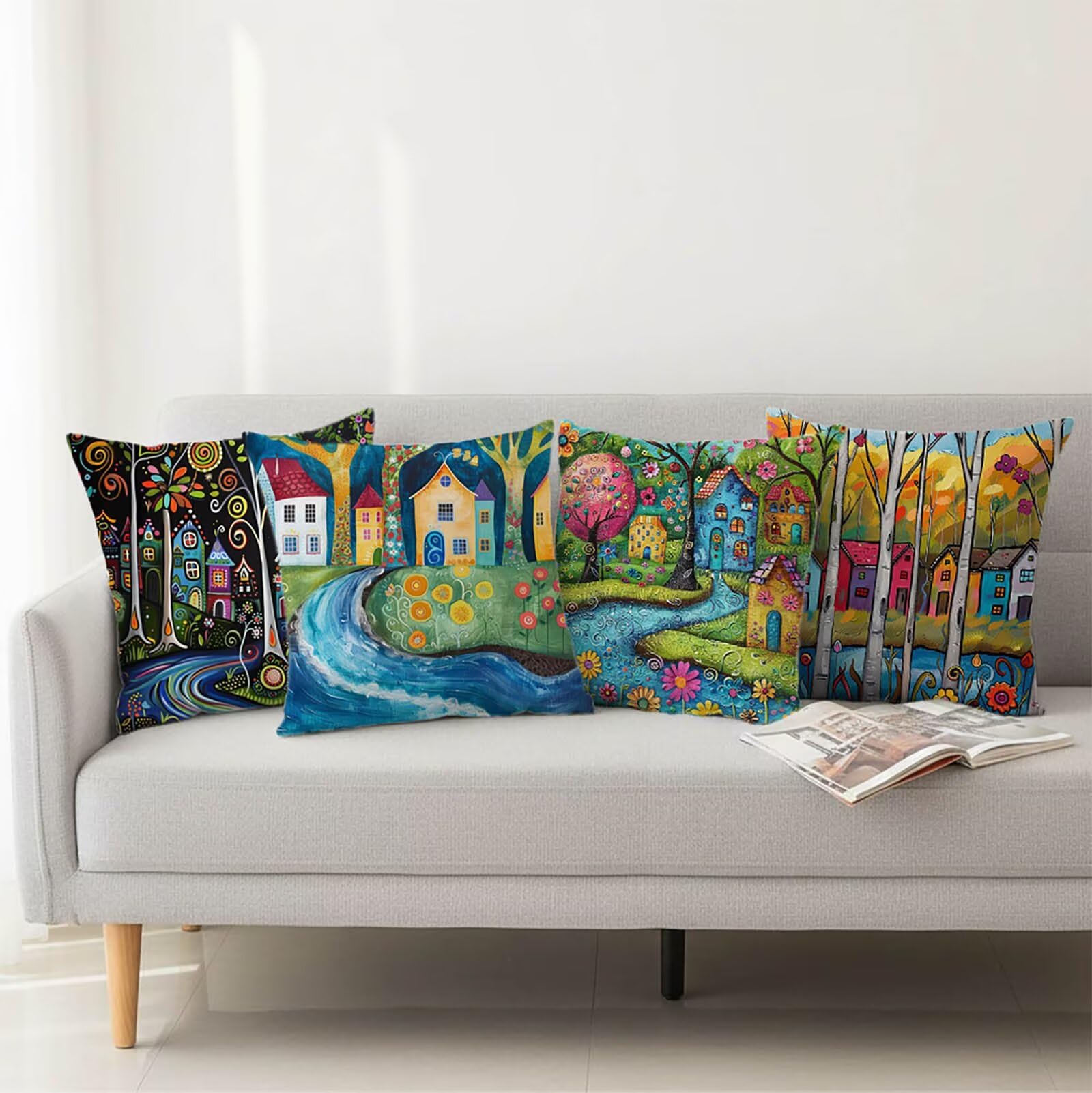 Kissenbezug 65 x 65 Outdoor Kissenbezug 65 x 65 CM Doppelseitiger Druck Landschaft Deko Sofakissen Bezug Modern Kopfkissen Bezug für Frühling Sofa Bett Deko, Geschenke für Frauen (Samt) BZ-01965