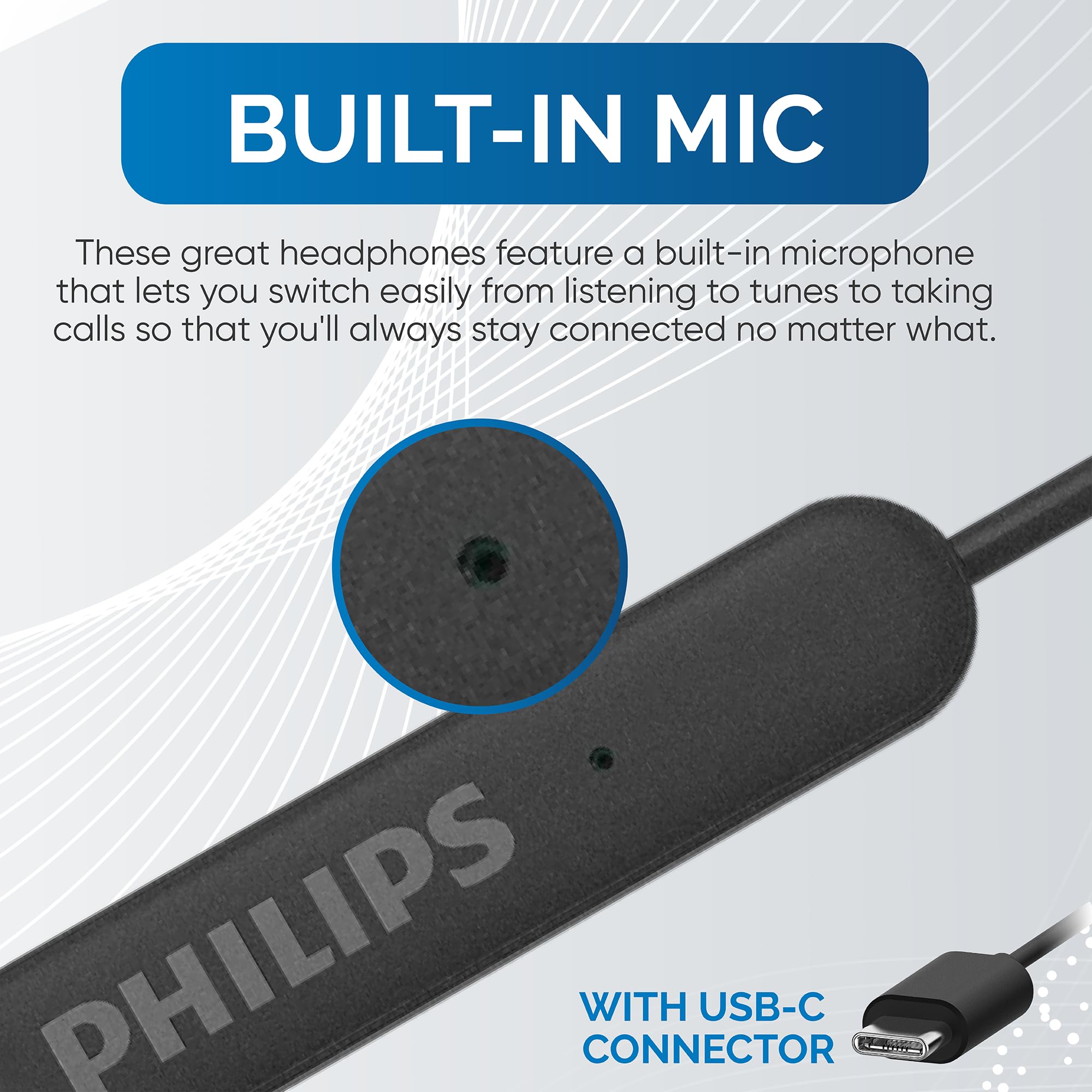 Philips TAE5008BK/00 Auriculares Intrauditivos con Micrófono | Conector USB-C | Cable de 1,2 m | Control Remoto de 3 Botones | Auriculares de 3 Tamaños | Ajuste Cómodo | Negro (Black) (Paquete de 2)