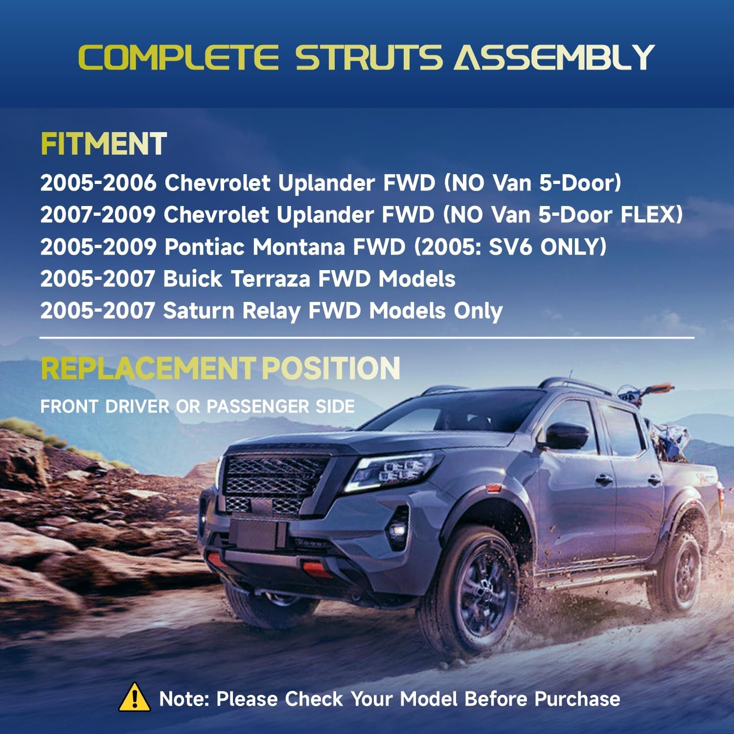 Vextone - Complete Front Struts Shock Absorbers Assembly - Fit for 2005 2006 2007 2008 2009 Chevrolet Uplander FWD Models (NO Van 5-Door) - Replace 172231 Ready Strut (1 PCS)
