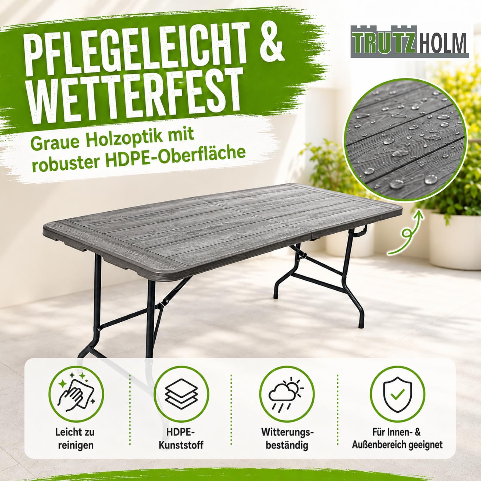 TRUTZHOLM Gartentisch Verkaufstisch Esstisch Bierzelttisch Klapptisch 180 x 75 x72 cm klappbar Campingtisch Partytisch 8 Personen mit Tragegriff Weiß (grau)