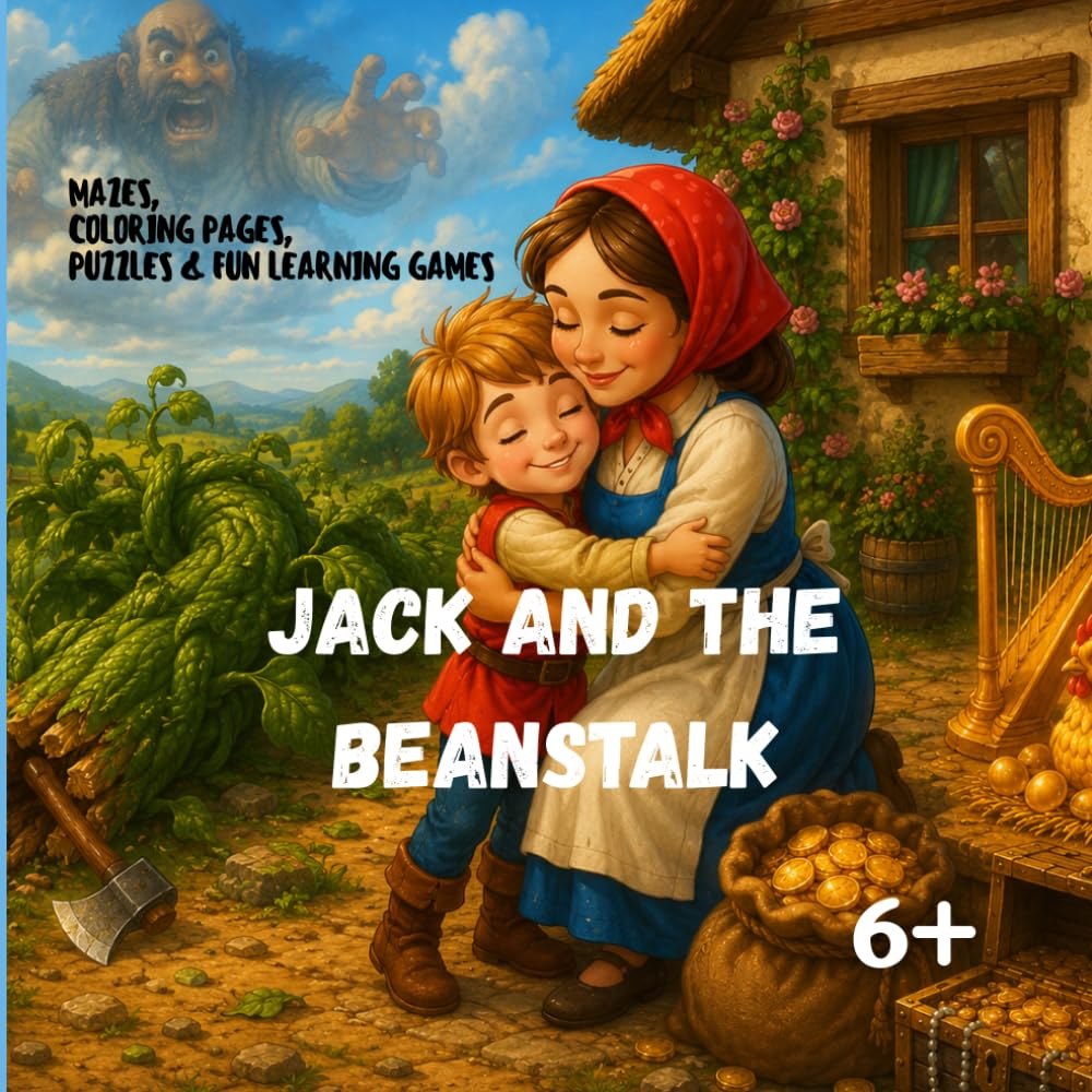 Jack and the beanstalk: Mazes, Coloring Pages, Puzzles & Fun Learning Games from 6+ age