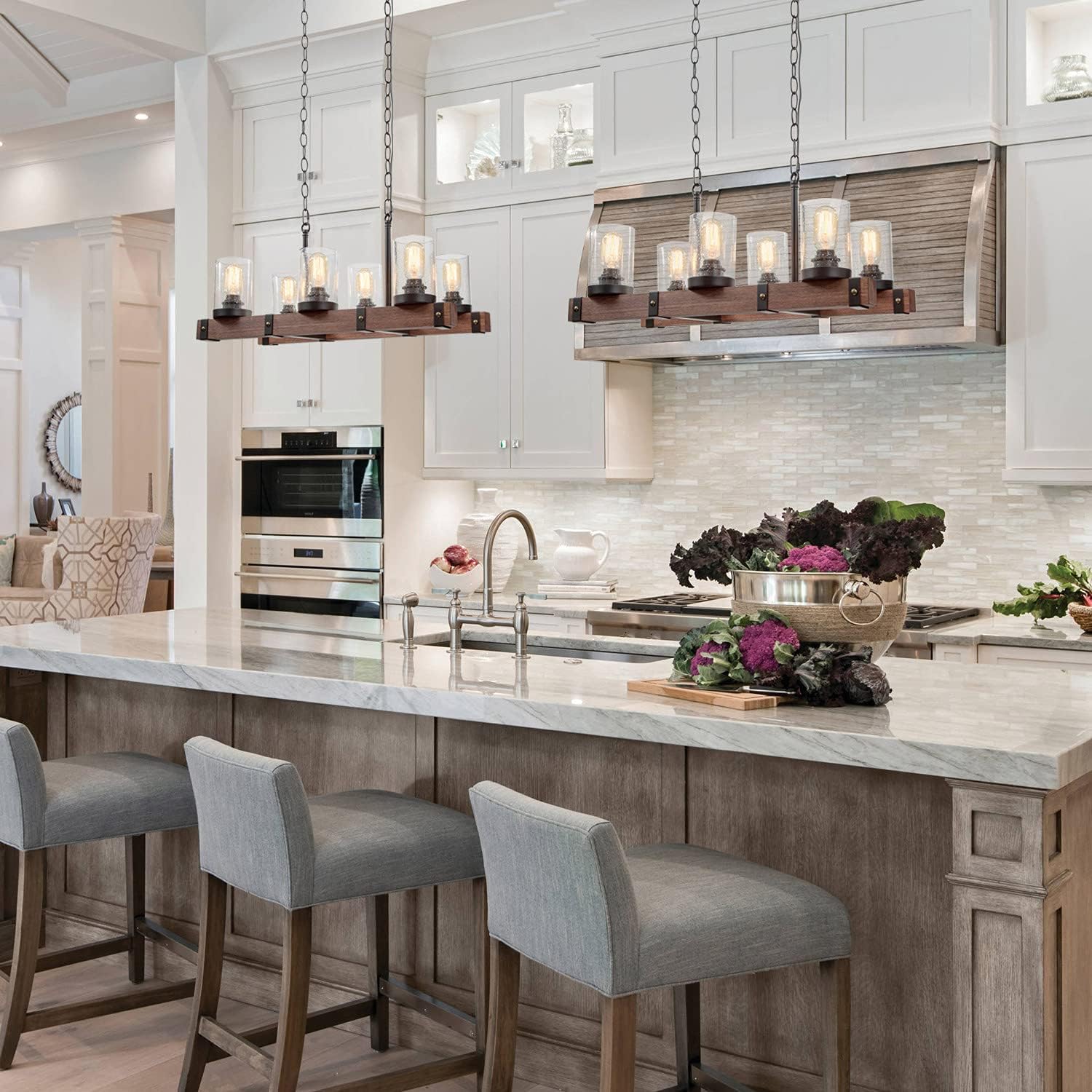 Tech Deals 🔥 RUZINIU Farmhouse Chandelier for Dining Rooms, 6-Light Kitchen Island Lighting, Rectangle Wood Chandelier with Seeded Glass Shade 🛒 Crazy Deals RUZINIU Farmhouse Chandelier for Dining Rooms, 6-Light Kitchen Island Lighting, Rectangle Wood Chandelier with Seeded Glass Shade