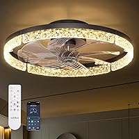 addlon 20 Inch Low Profile Ceiling Fan with Lights & Remote - Dimmable 3000-6000K Flush Mount Fandelier for Bedroom, Kitchen, Black