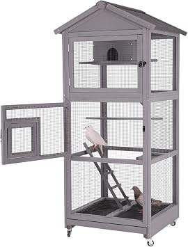 Aivituvin Outdoor Bird Cage Large Wooden Bird Aviary with Perch for Parakeet,Macaw and Any Small Birds,Wire Netting Above The Tray,Prevent Escape