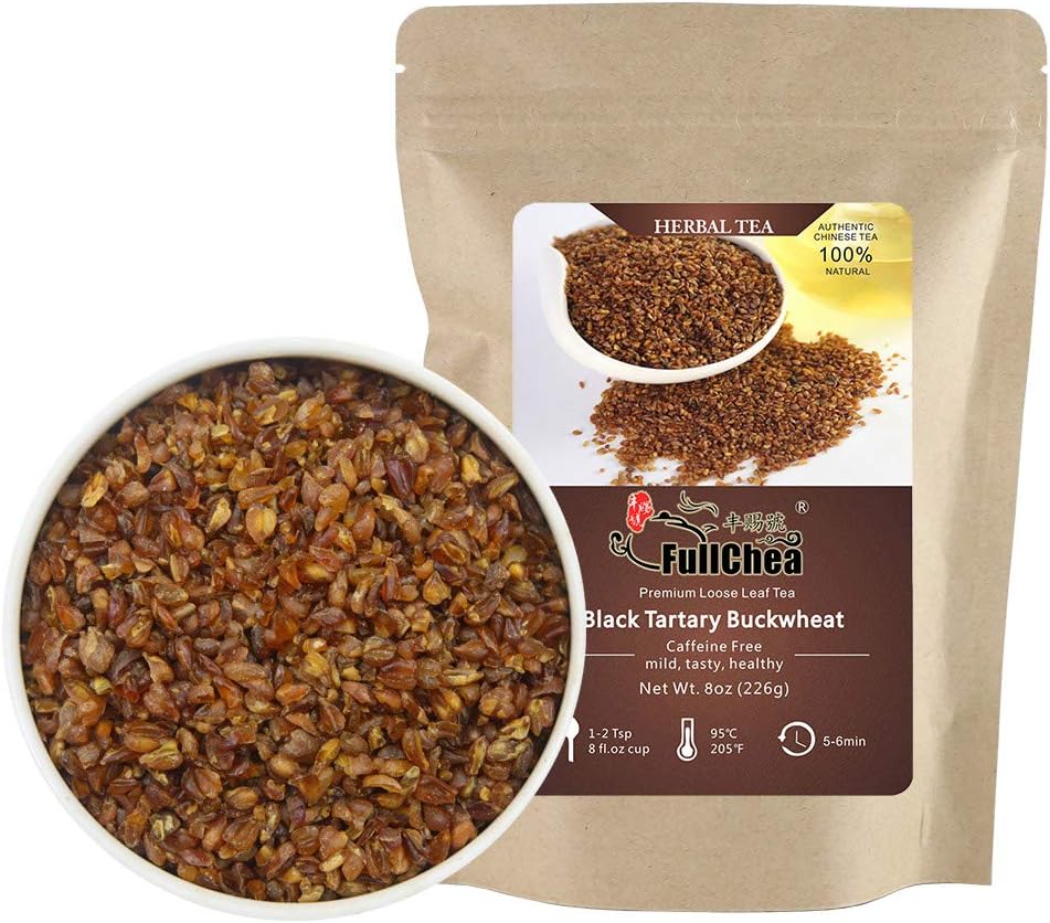 FullChea - Himalayan Tartary Buckwheat Tea - Roasted Black Buckwheat - Loose Leaf Herbal Tea - Caffeine Free - NON-GMO - Gluten Free - 100% Natural 8oz / 226g