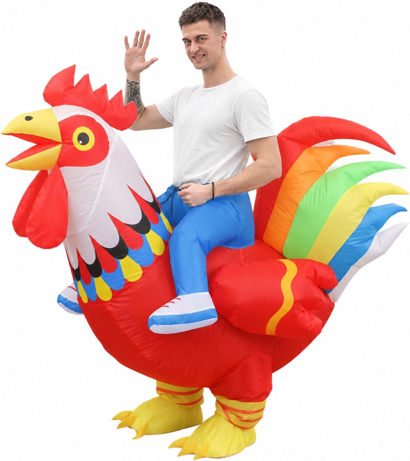Inflatable Chicken Costume Halloween Ride-on Rooster Adult Suit Funny Cosplay Costume for Birthday Christmas Party