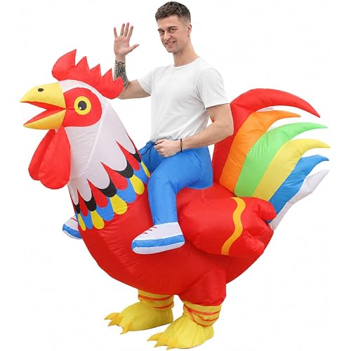Inflatable Chicken Costume Halloween Ride-on Rooster Adult Suit Funny Cosplay Costume for Birthday Christmas Party