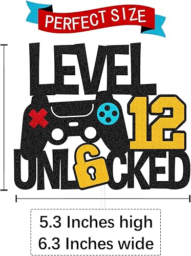 Miniatura 3 de Level 12th - Decoración para tartas desbloqueada, controlador de juego de decoración de pastel de 12 años, decoración de pastel de cumpleaños de 12
