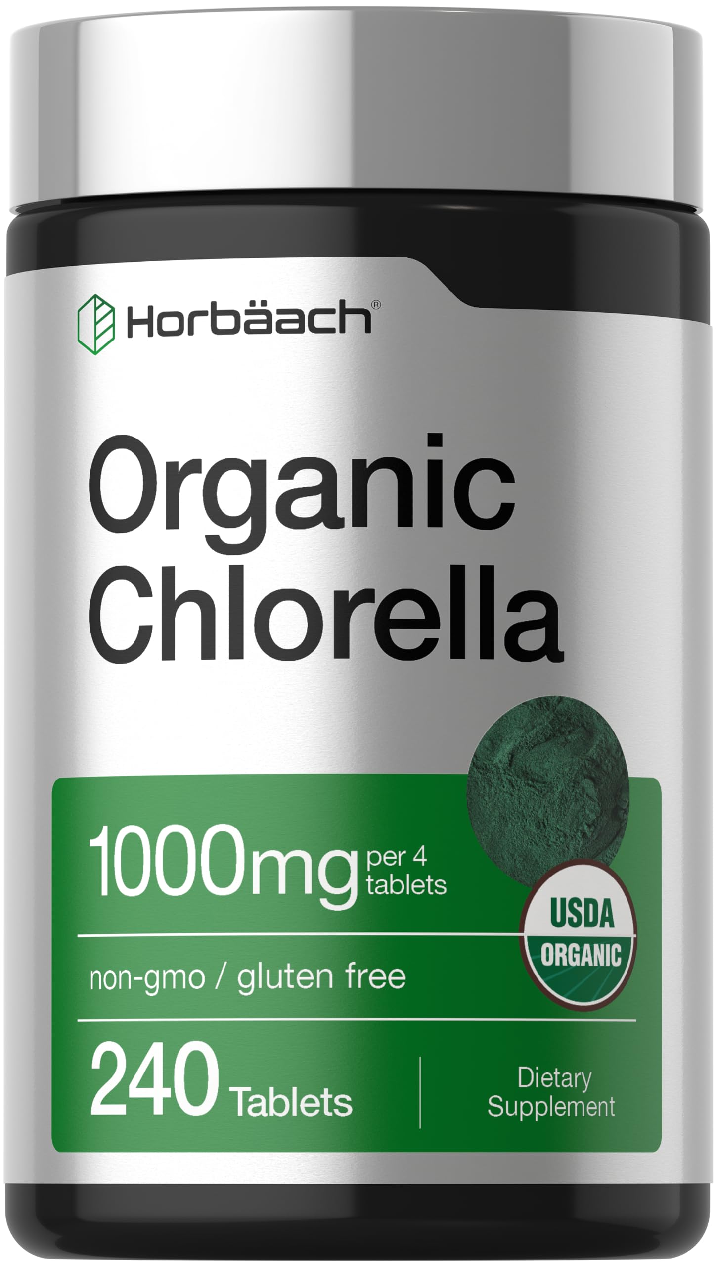 Horbäach Organic Chlorella Tablets | 1000mg | 240 Count
