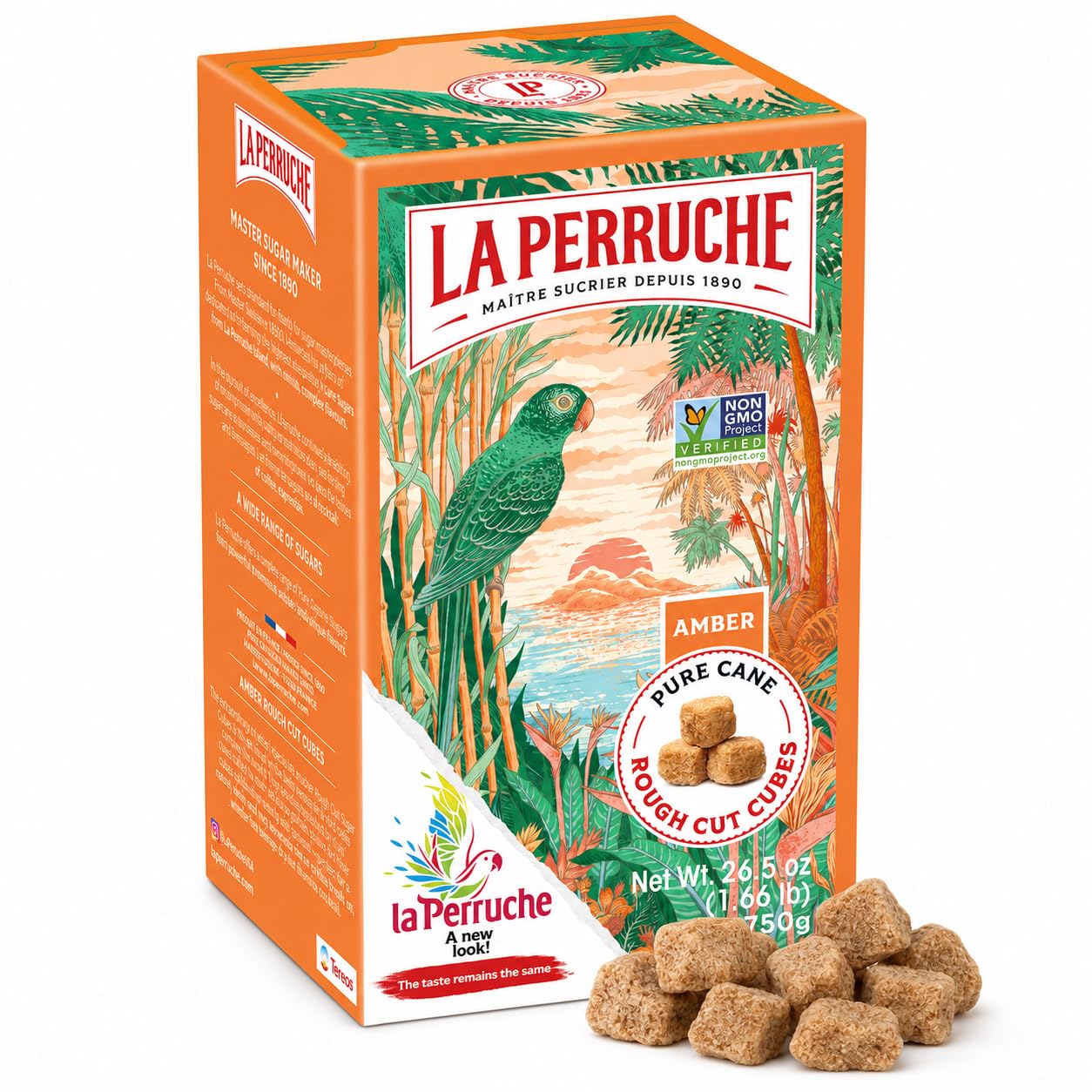 La Perruche Pure Cane Brown Sugar Cubes (750g/1.65lb box) | Ideal Sugar Cubes for Coffee…