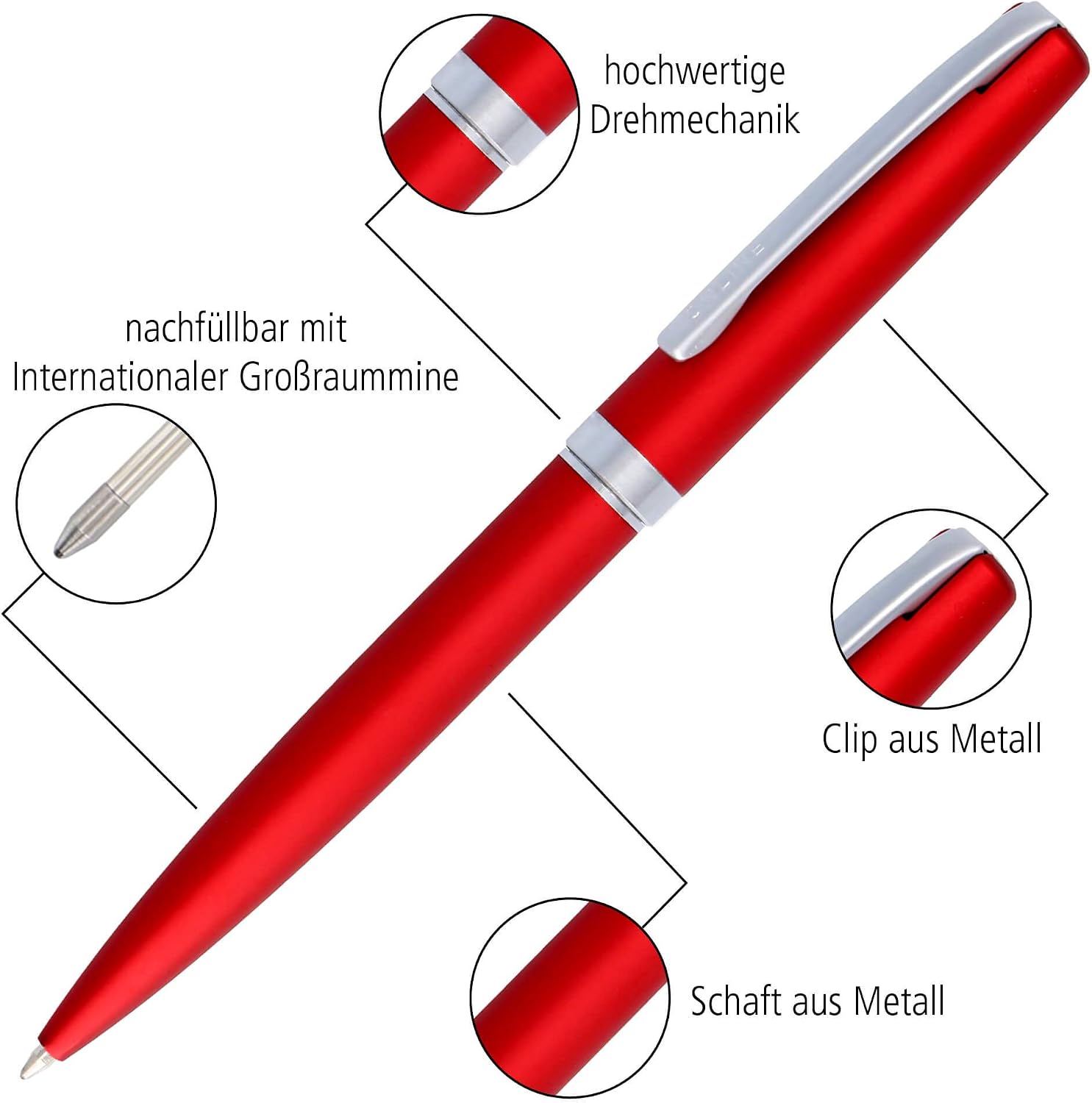 Online Eleganza Ballpen I Satin Red I Replaceable Large Refill I Metal Biro I Ink Colour Black I Retractable I Ballpoint Pen In Gift Box - Image 4