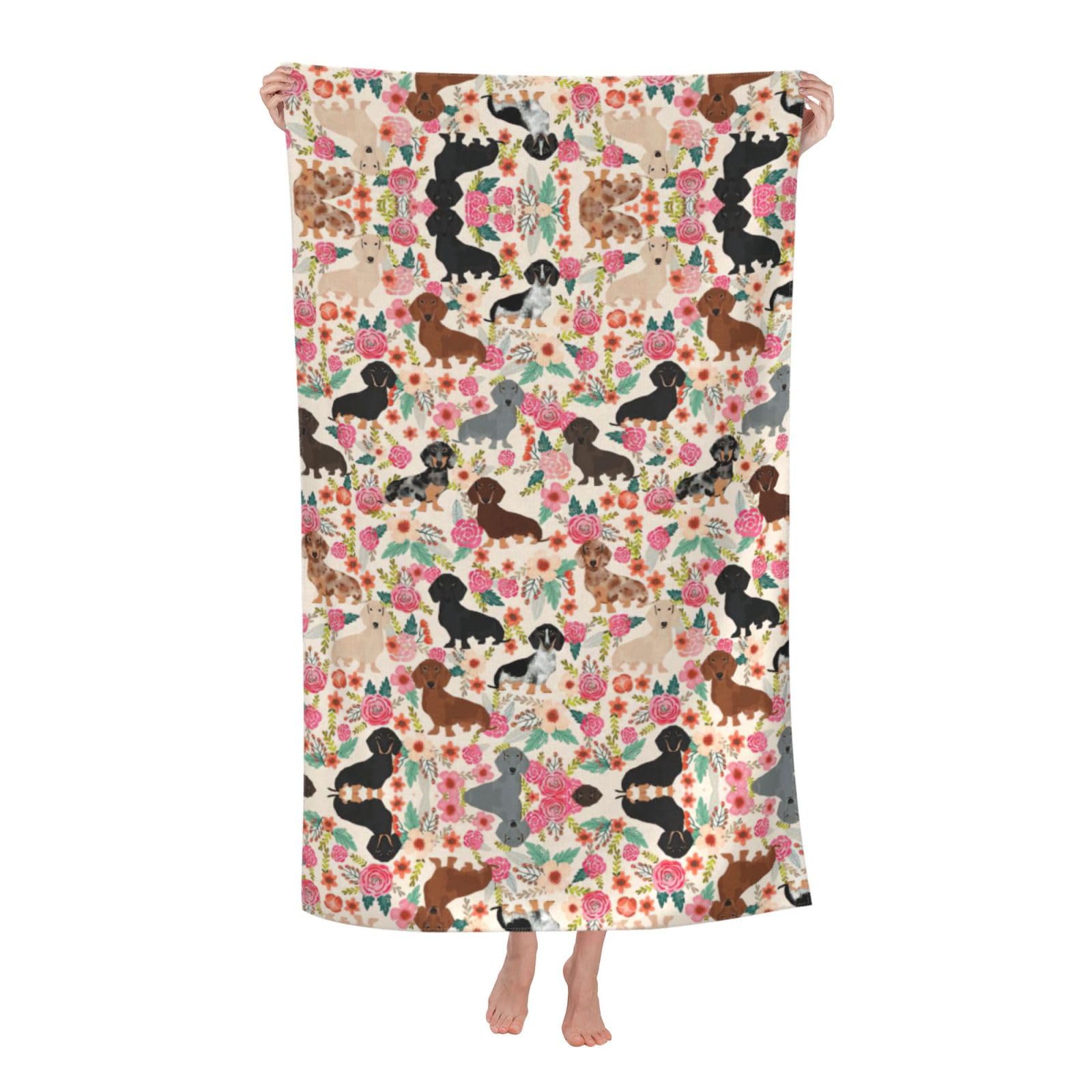Oazcvbnn Women's White Dachshund Print Adult Beach Towel Summer Travel Pool Vacation Swimming Fitness Outdoor Adventures