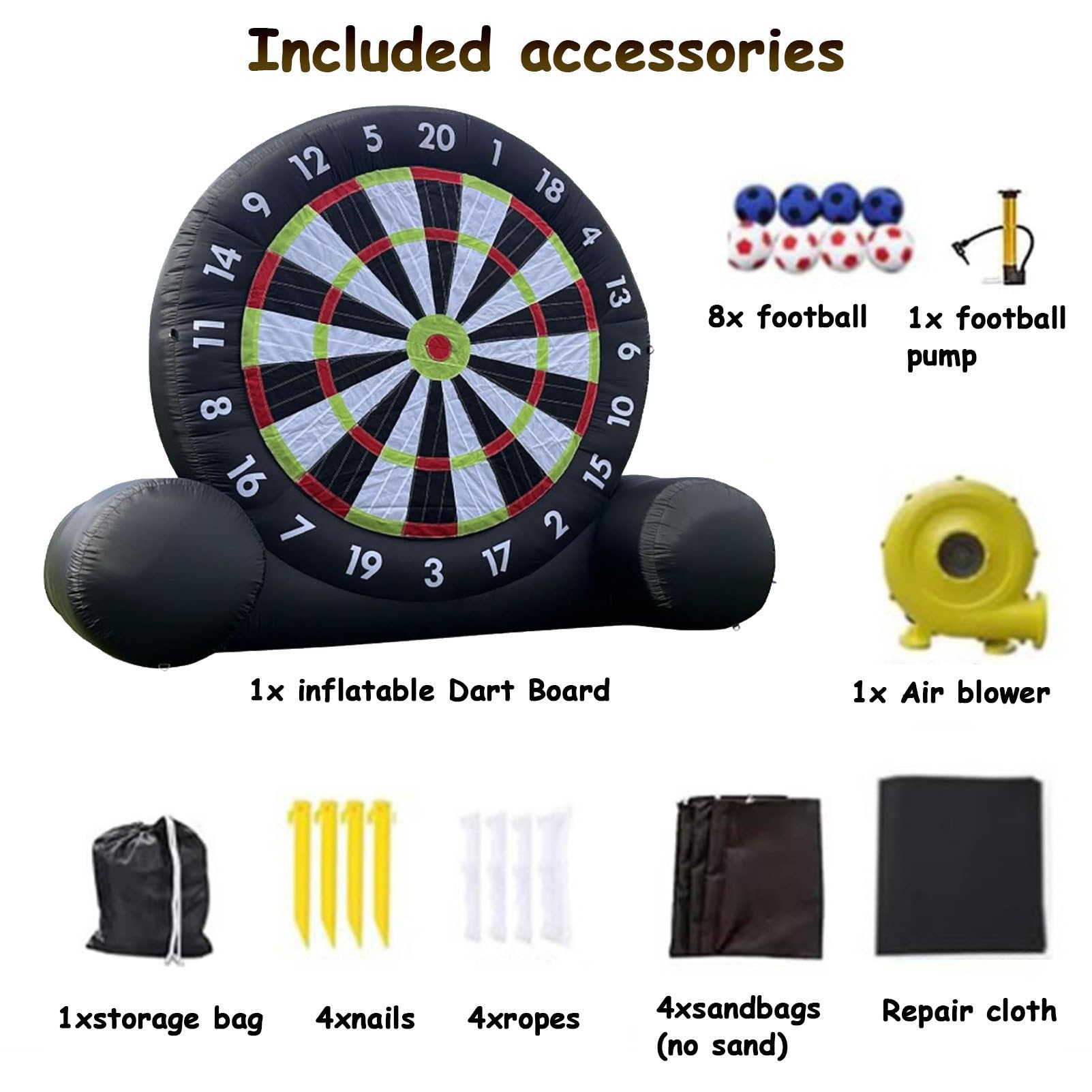 Diana de fútbol profesional para exteriores, diana inflable de alta adherencia con soplador de 370 W y 8 bolas, juego de dardos gigante para patios y fiestas, juego deportivo impermeable,3m