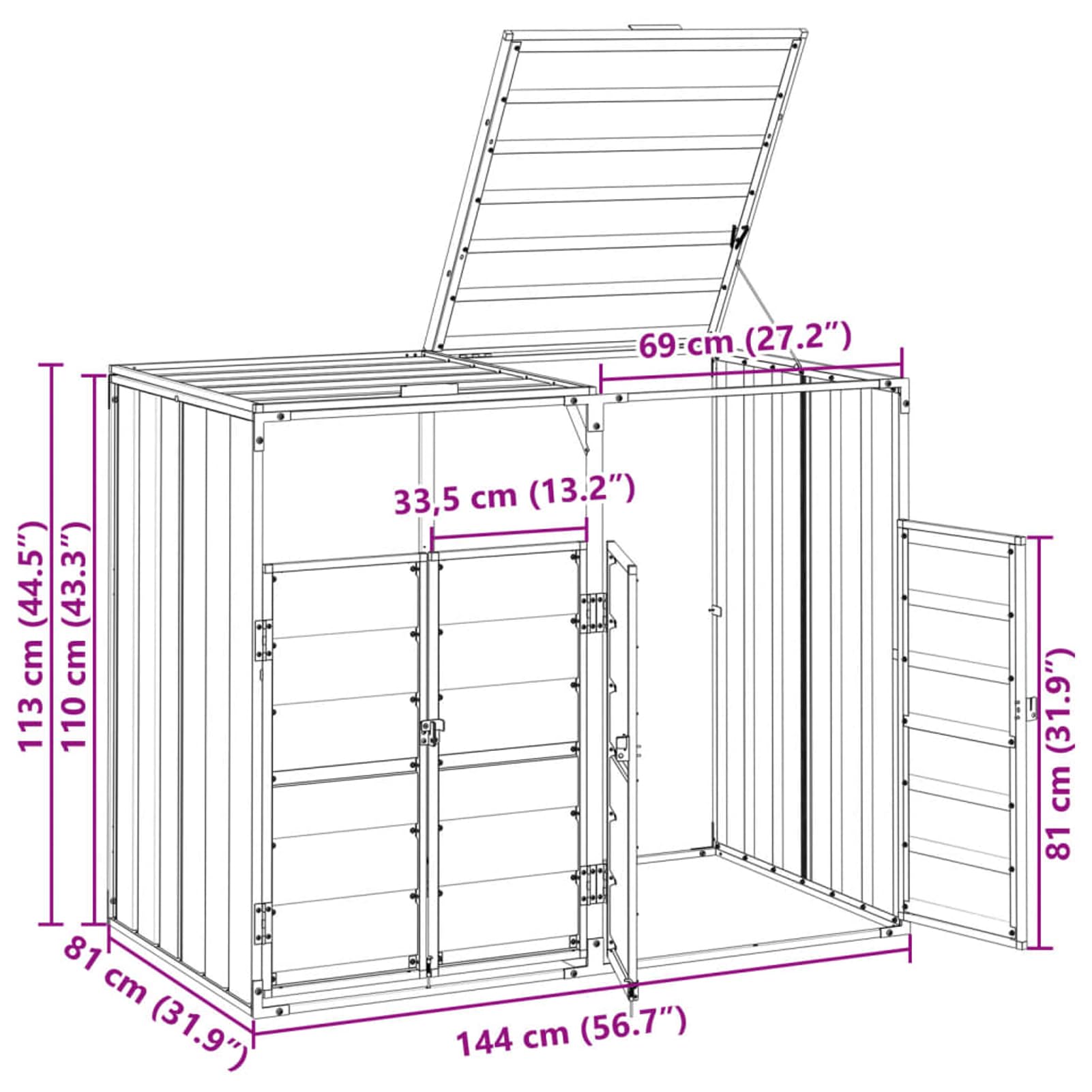 ATOMSTACK MAKER Skrzynka na kosze na śmieci o pojemności 2 x 240 l, brązowa, malowana proszkowo stal (144 x 81 x 113 cm), z mechanizmem pokrywy, otworami wentylacyjnymi i drzwiami przednimi – idealny