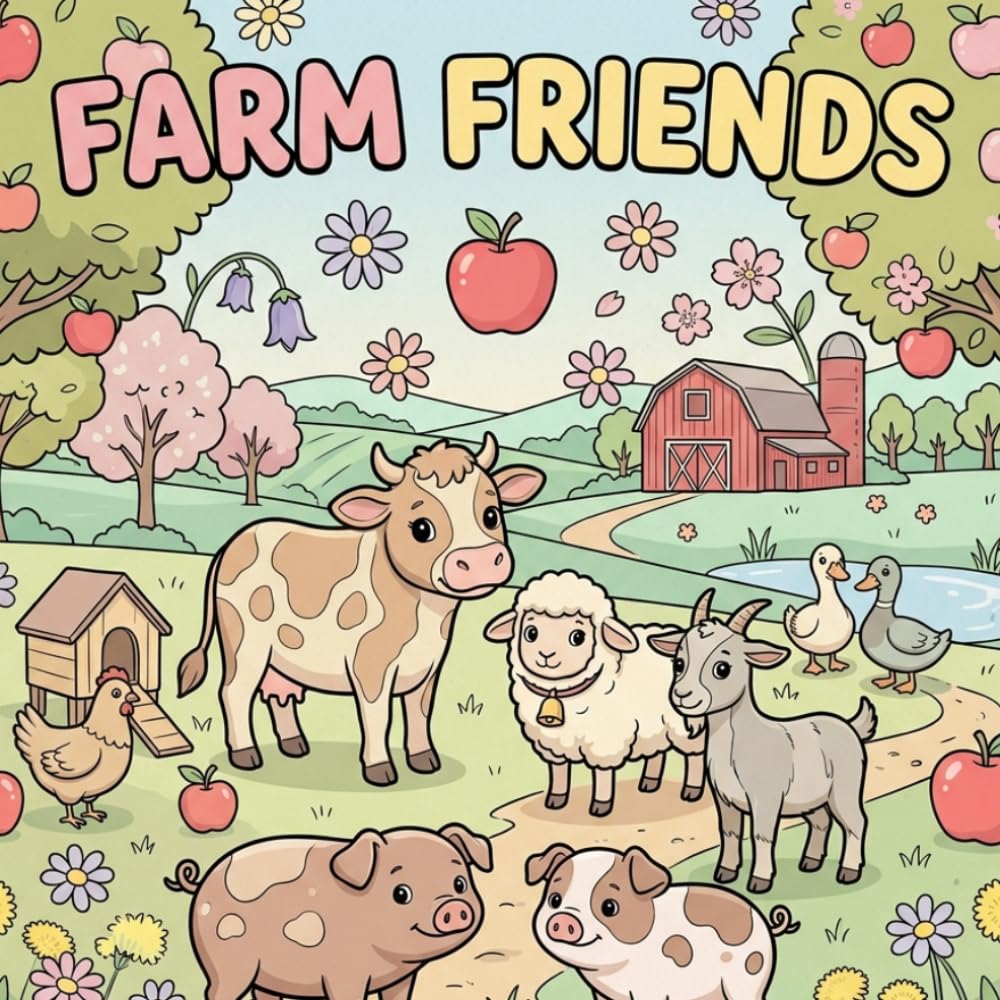 Farm Friends: Simple and easy animal coloring book for kids and adults