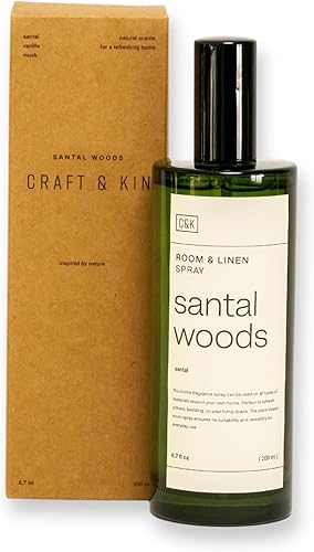Craft & Kin Spray de habitación, 6.76 oz Santal Woods Spray de lino para ropa de cama, spray de almohada, aerosoles de habitación para el hogar de