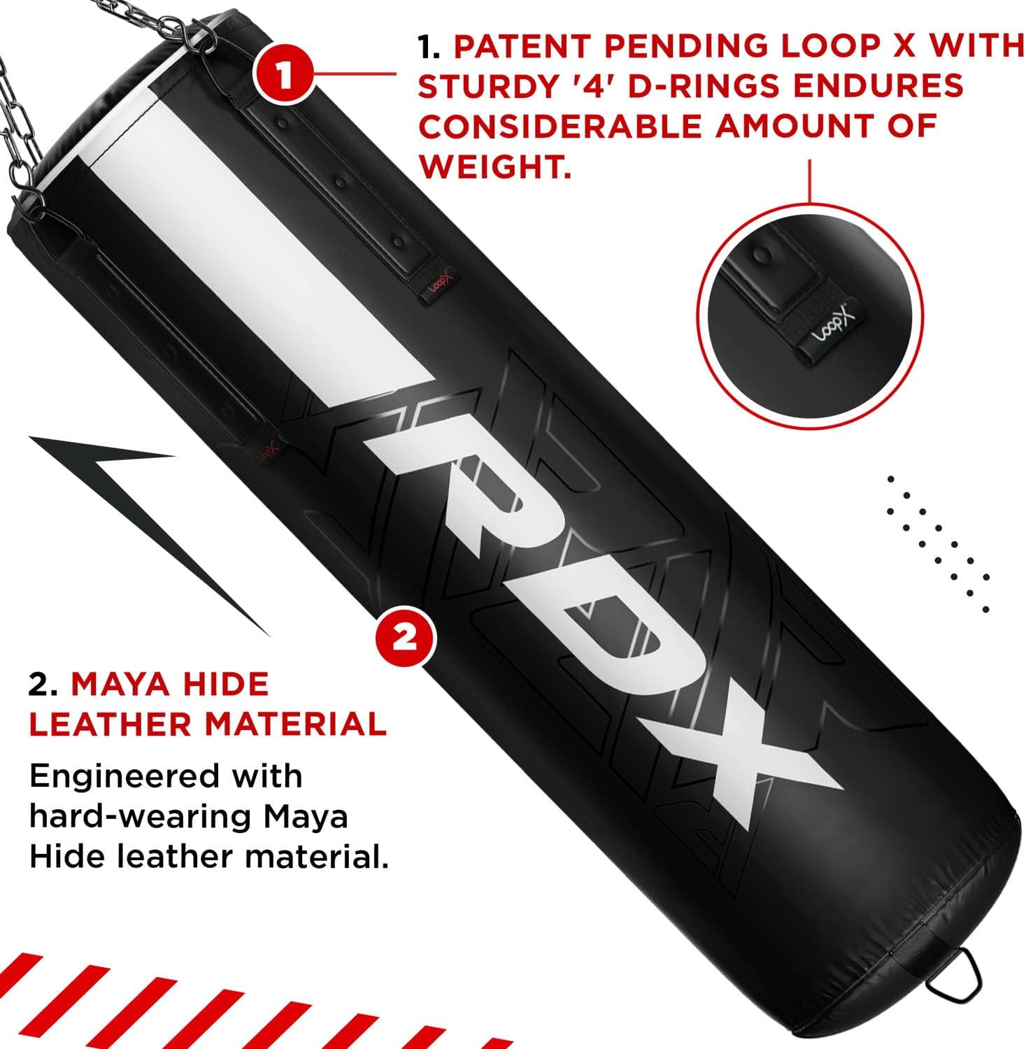 RDX Punching Bag Heavy Boxing Bag, 13pc Filled 5ft 4ft Anti Swing Kickboxing Adult Set, Maya Hide Leather, Punch Gloves Ceiling Hook Hanging Chains, MMA Muay Thai Workout Home Gym Fitness Training