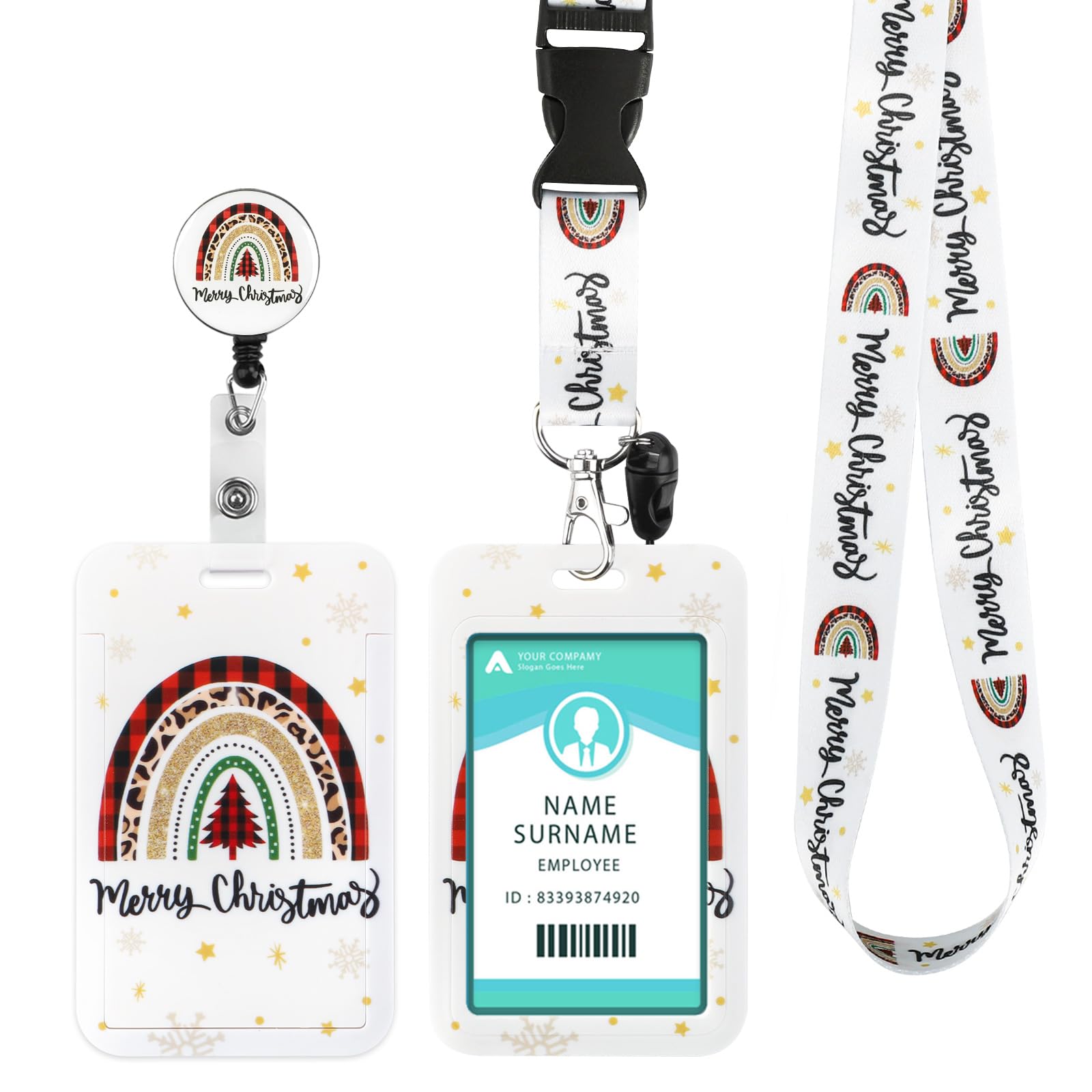COCHIE Lanyard with Card Holder, Adjustable Retractable BADGE_HOLDER for ID Card Christmas Tree