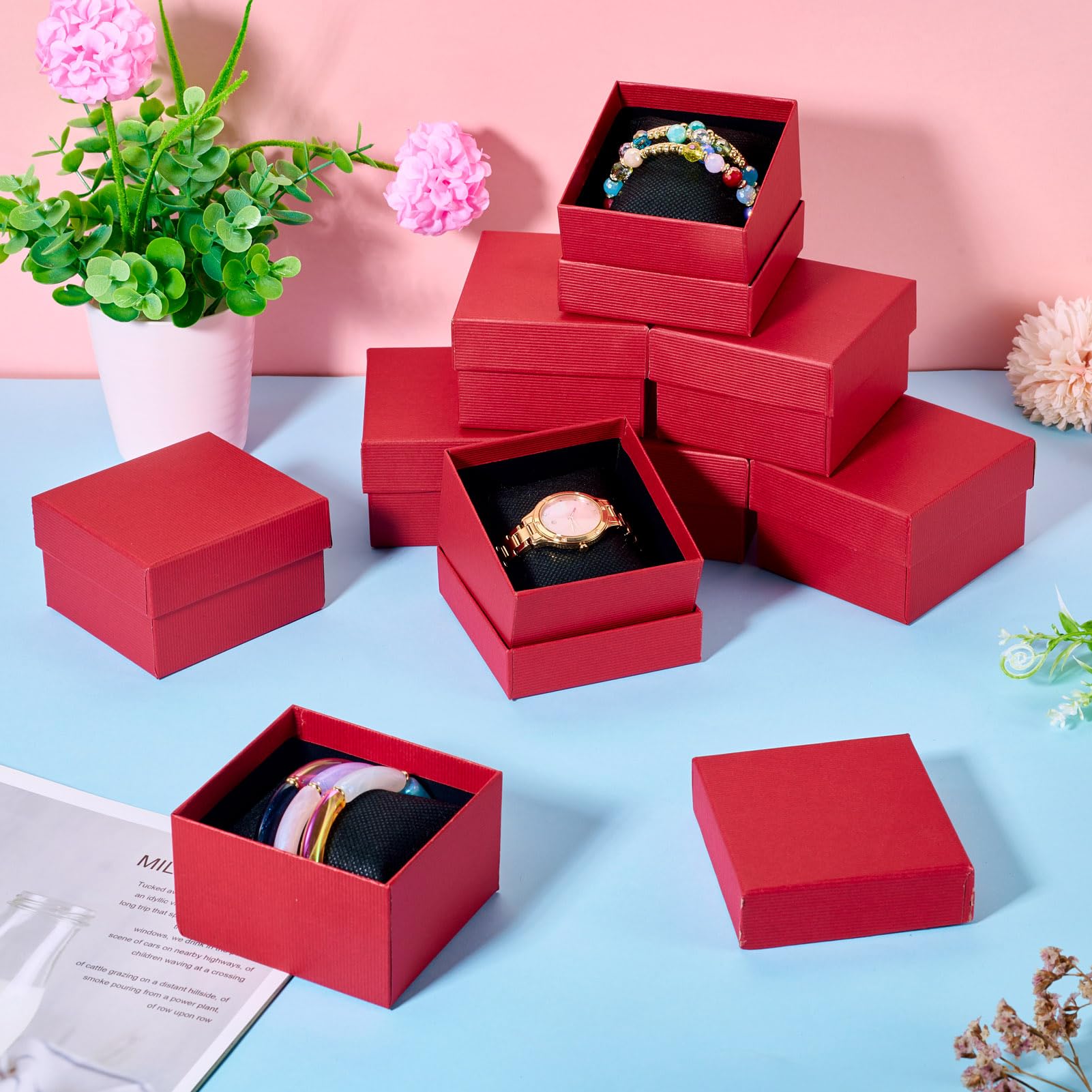Boutigem 12Pcs Paper Watch Box Square Cardboard Jewelry Gift Boxes 8.5x8.3x5.5cm Watches Holder Single Storage Box with Pillow For Watch Bracelet - Image 3