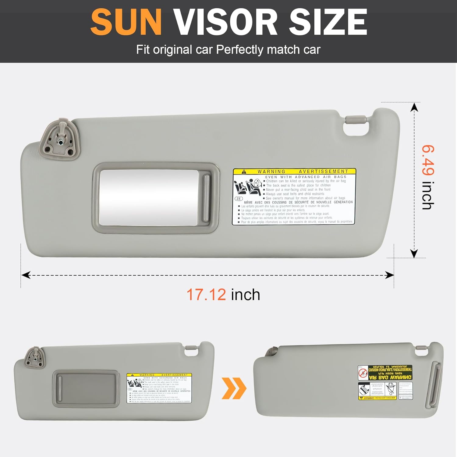Left Driver Right Passenger Side Grey Sun Visor Fit for Toyota Highlander 2004 2005 2006 2007 Sunvisor Replacement 74320-48260-A0 7432048260A0 74320 48260 A0