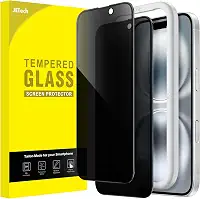 JETech Privacy Película de Vidro Temperado de Cobertura Total para iPhone 16 6,1 Polegadas, Protetor de Tela Anti-Espião Preta Edge e Ferramenta de Fácil de Instalar, Pacote com 2